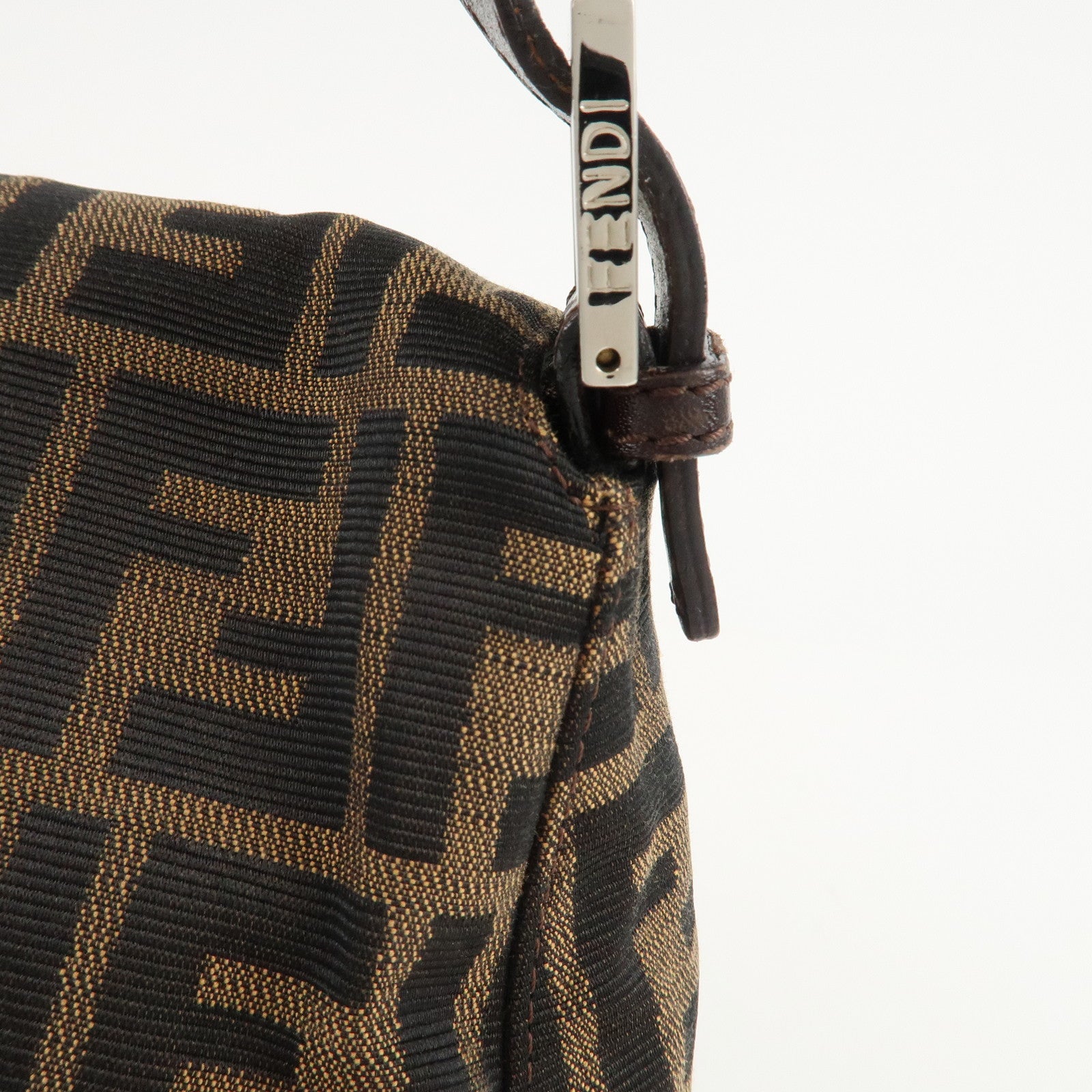 FENDI Mamma Baguette Zucca Canvas Shoulder Bag Brown Black 26325 Used