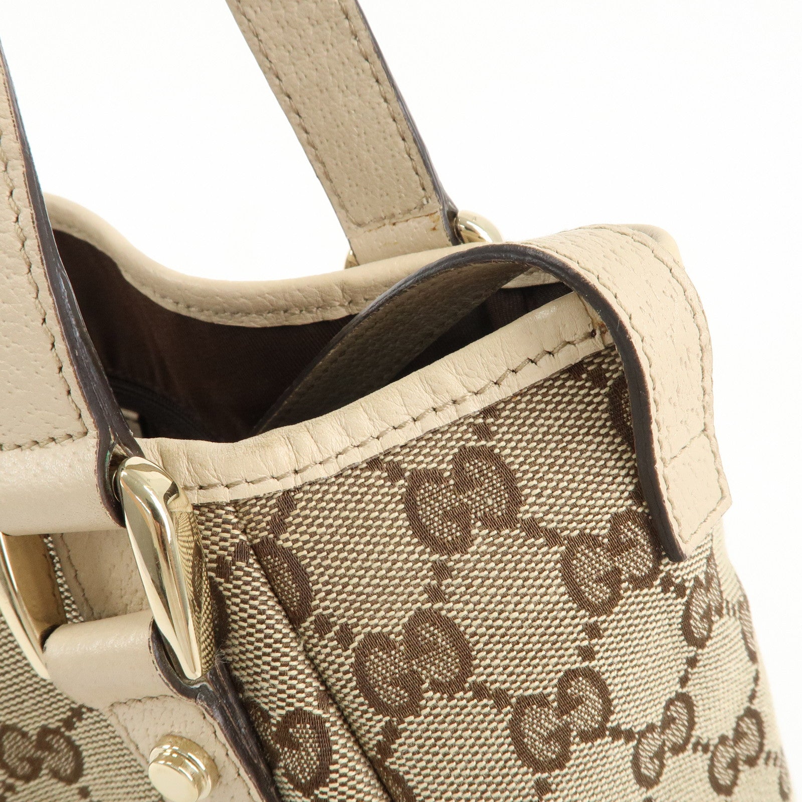 GUCCI Abbey GG Canvas Leather Tote Hand Bag Beige Ivory 130736