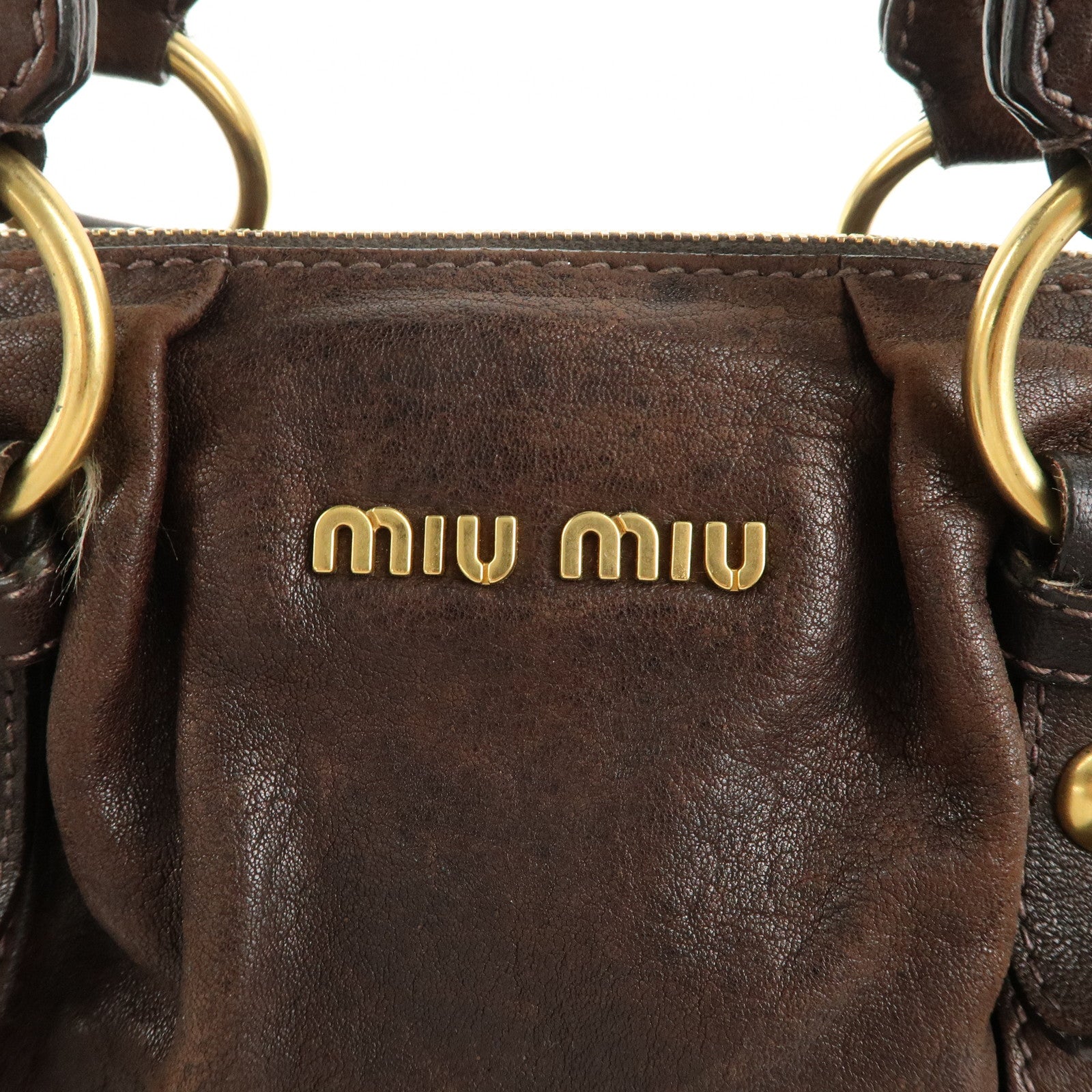 MIU MIU Leather 2Way Bag Hand Bag Shoulder Bag Dark Brown RT0384