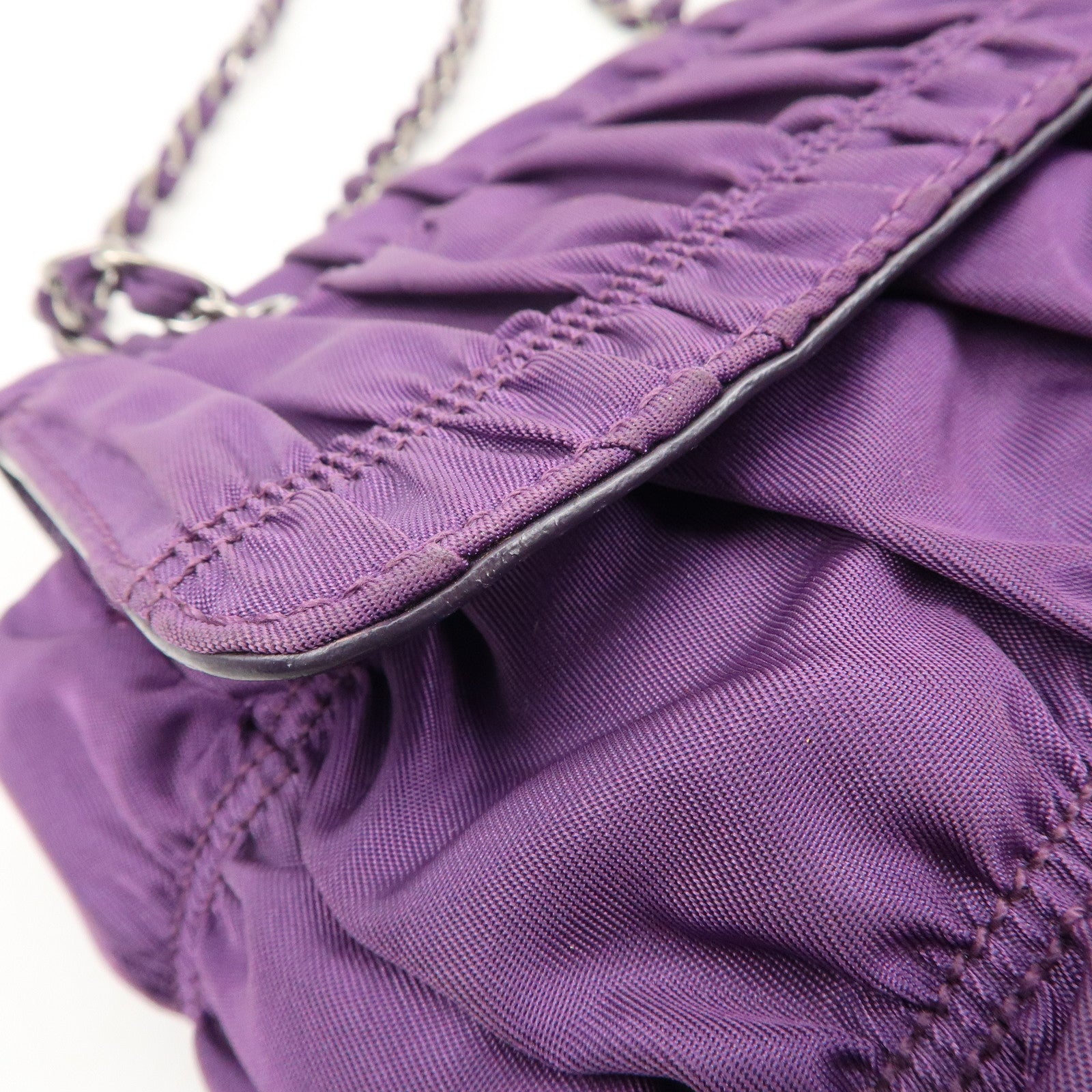 PRADA Nylon Leather Gathered Shoulder Bag Purple BR4609