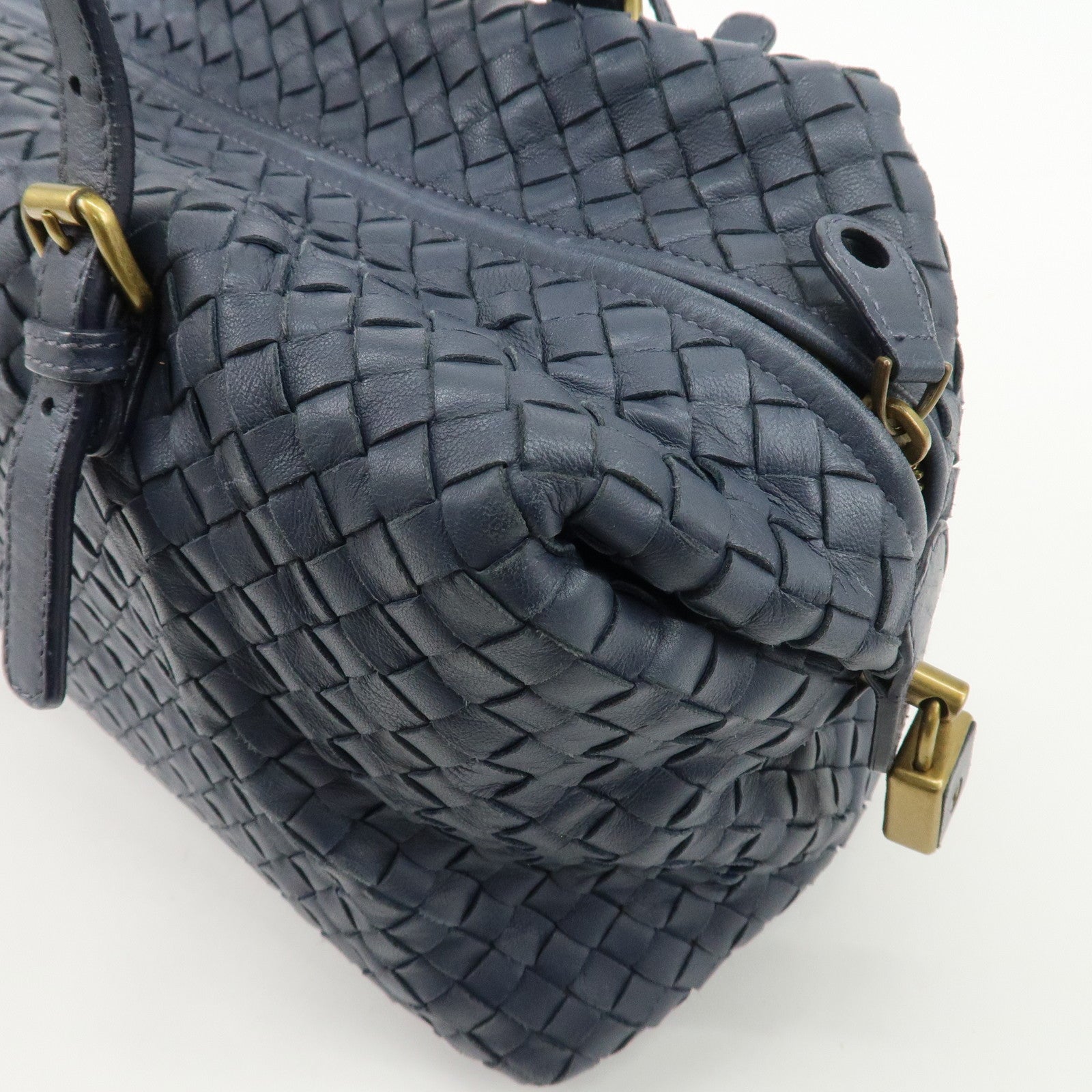 BOTTEGA VENETA Intrecciato Leather Hand Bag Shoulder Bag Navy