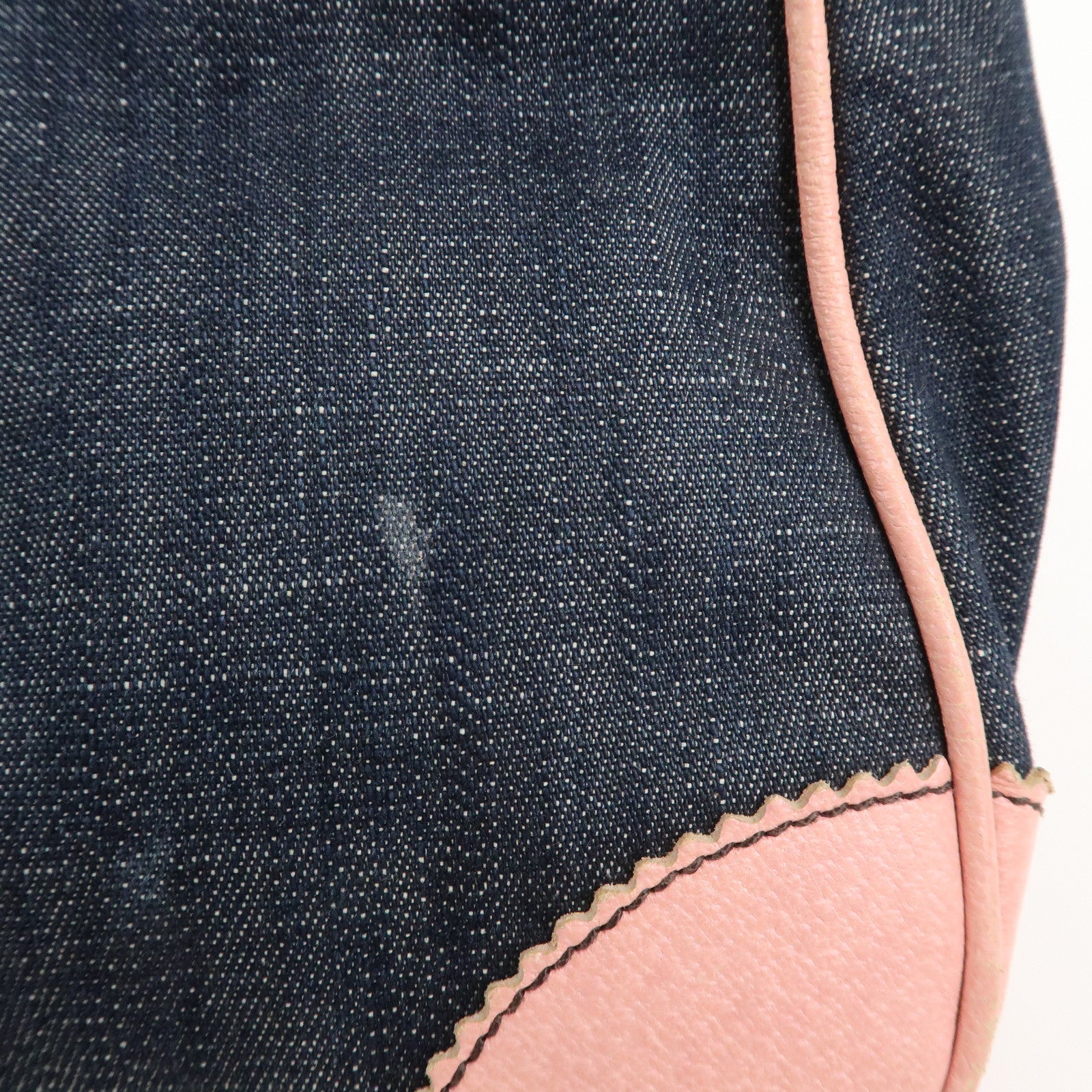 MIU MIU Denim Leather Indigo 2Way Tote Bag Shoulder Bag Pink Used