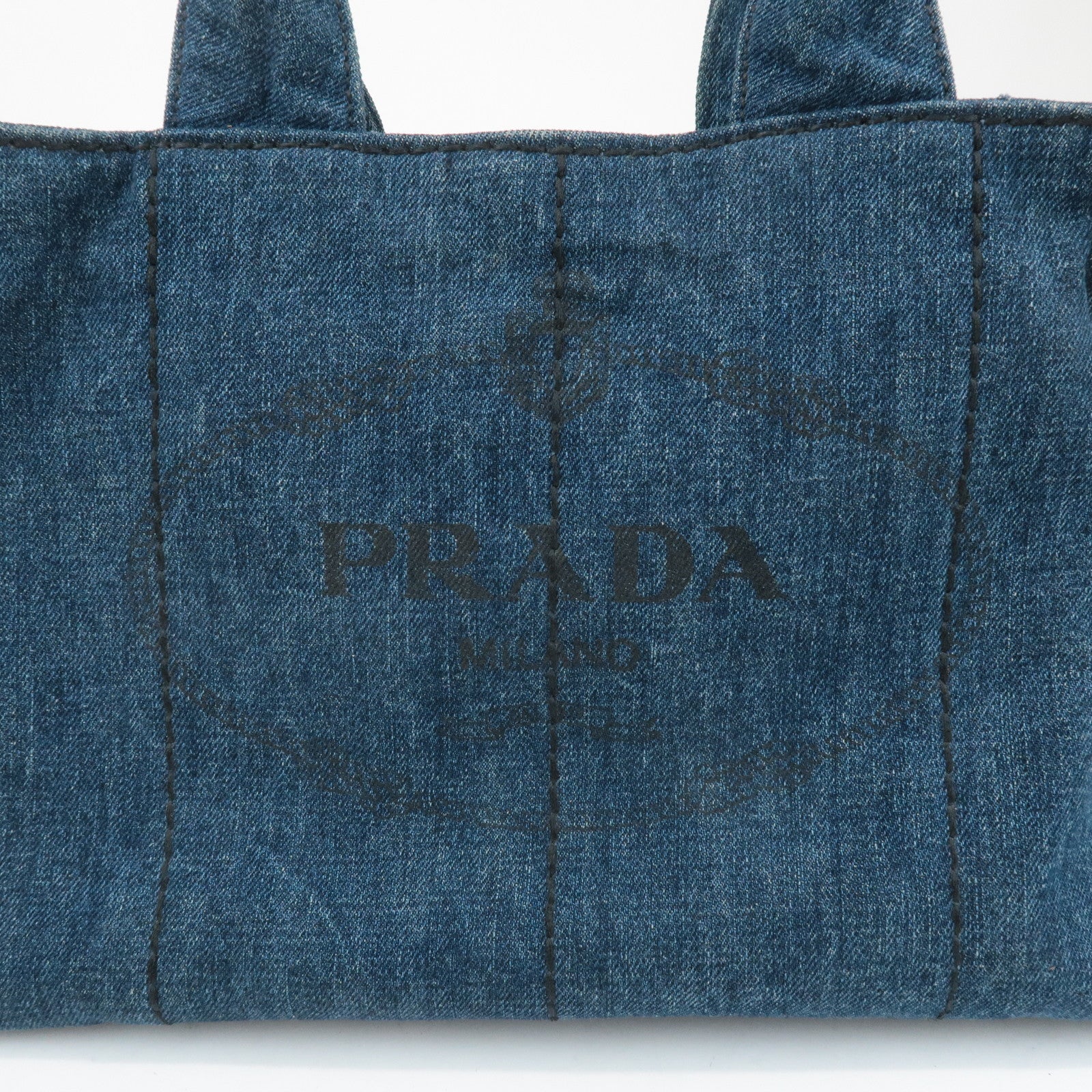 PRADA Canapa Large Canvas Tote Bag Hand Bag Denim Blue B1872B Used