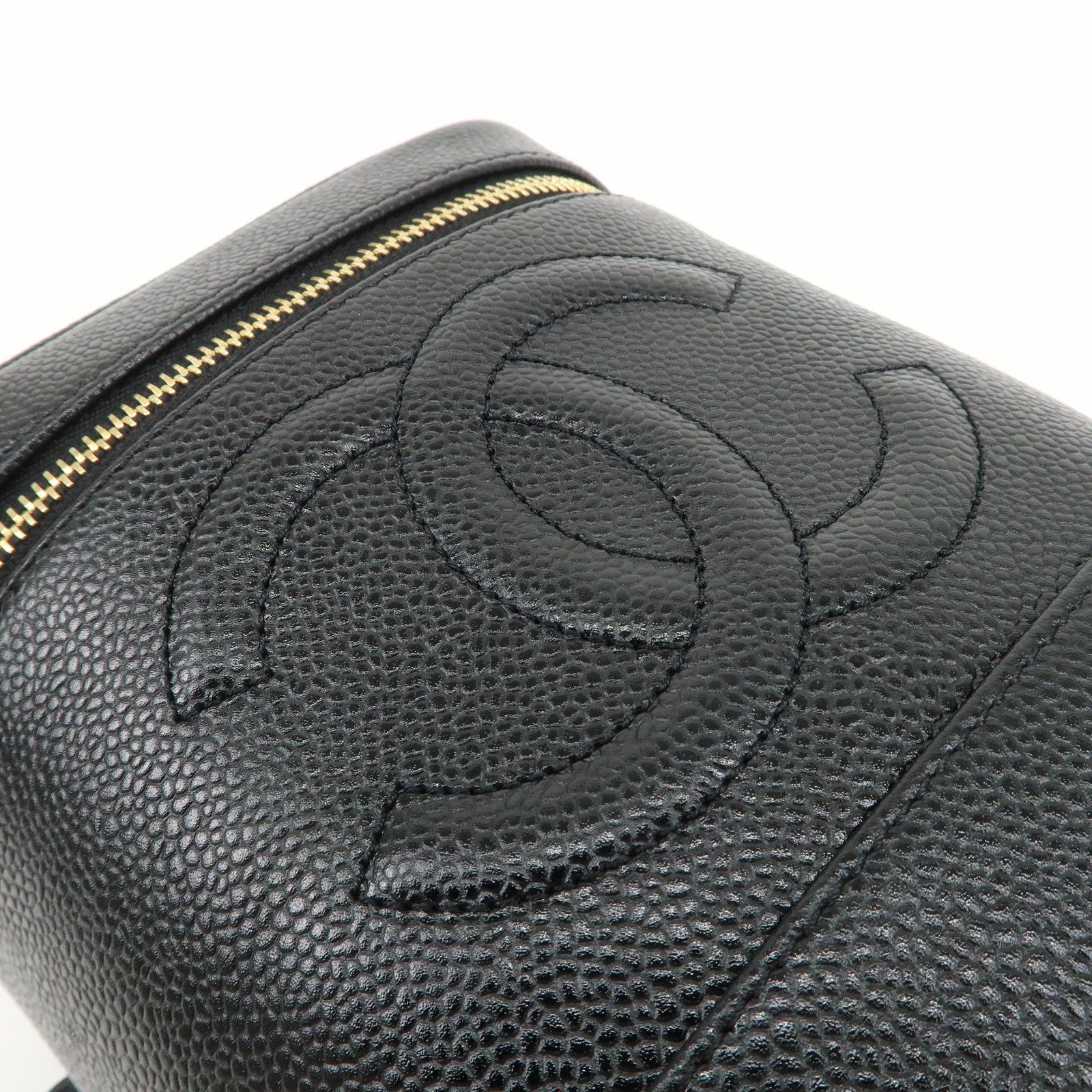 CHANEL Caviar Skin Vanity Bag Hand Bag Cosmetic Pouch Black A01998 Used