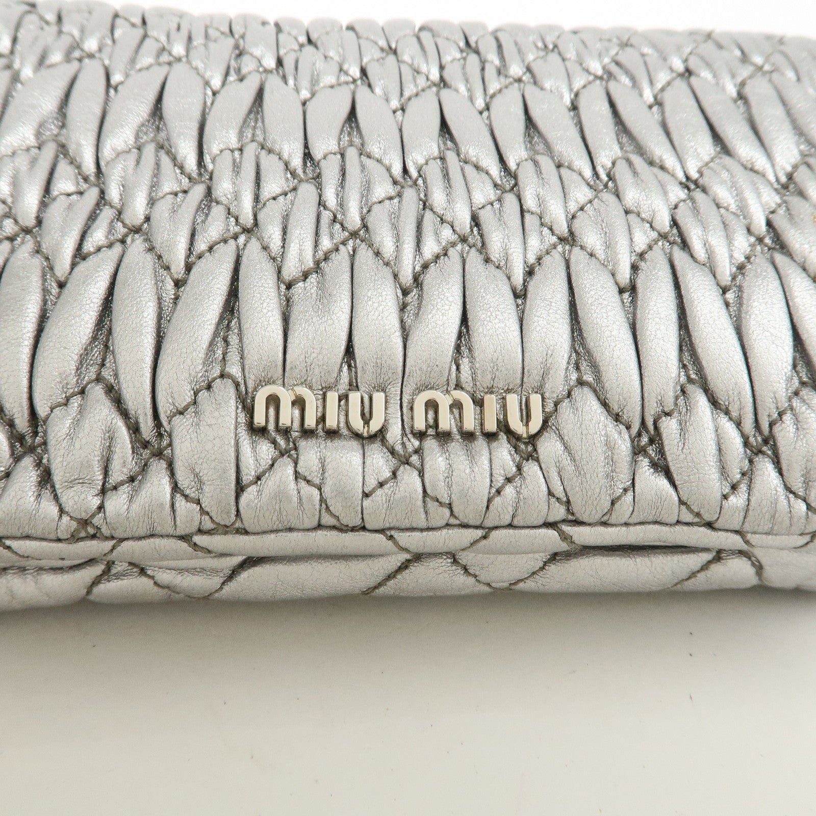 MIU MIU Matelasse Leather Nappa Crystal Shoulder Bag Silver 5BH012 Used