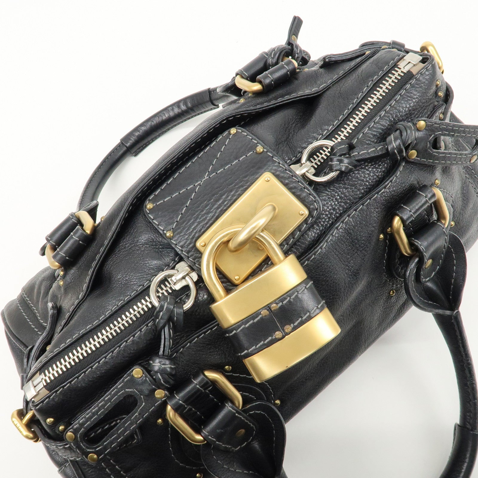 Chloe Paddington Leather Hand Bag Shoulder Bag Black Used