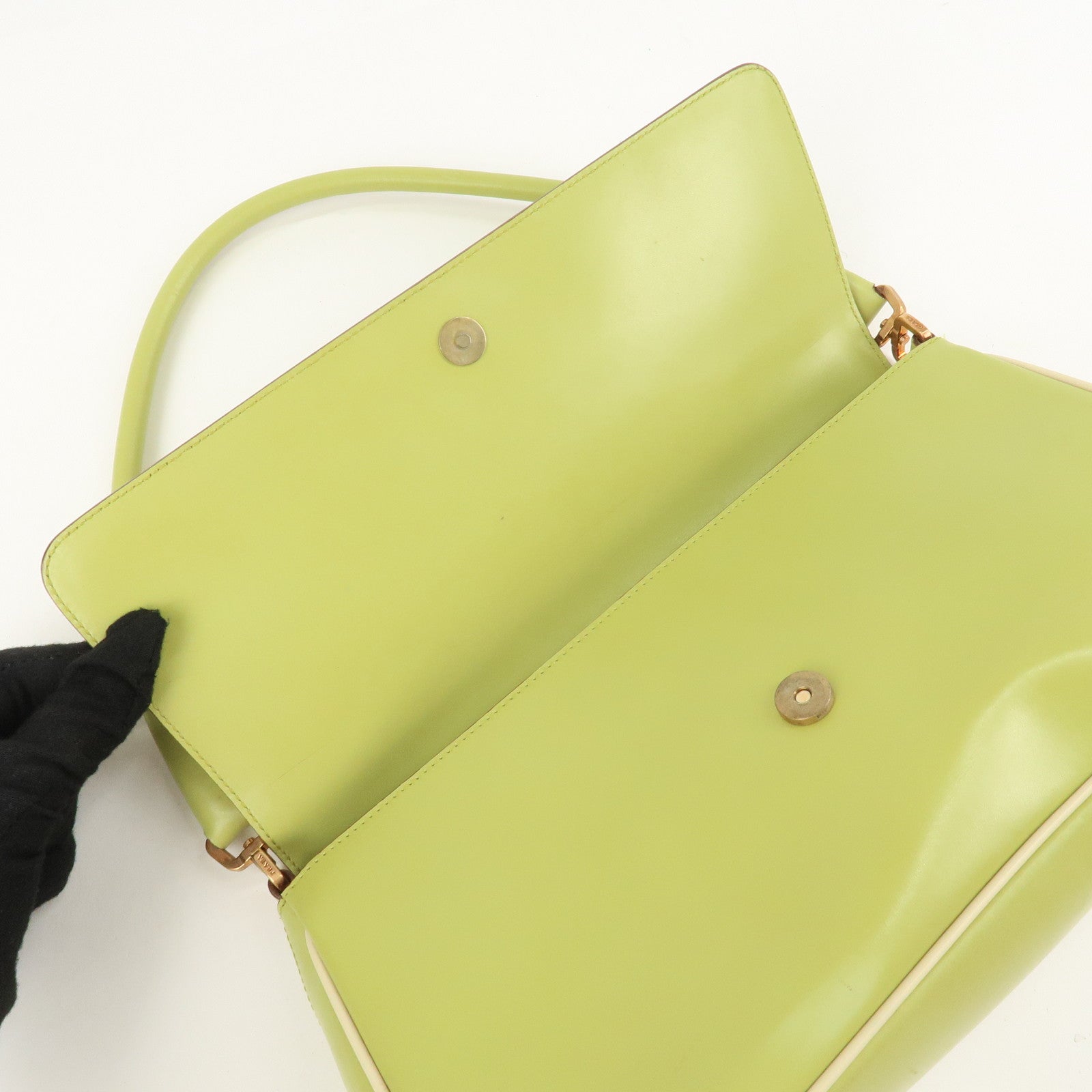 PRADA Leather Shoulder Bag Hand Bag Light Green B10689