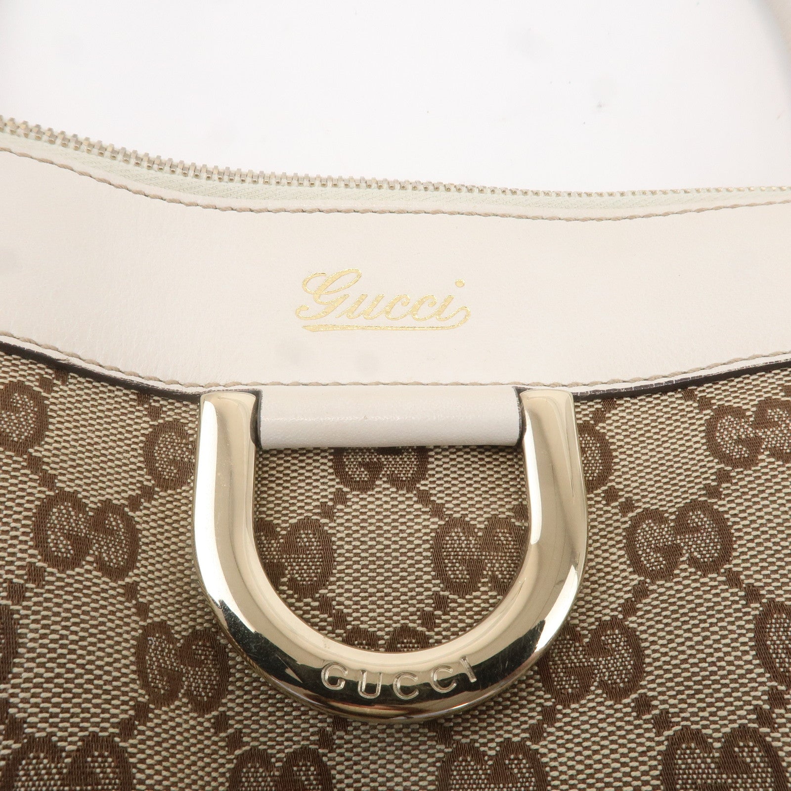 GUCCI Abbey GG Canvas Leather Tote Bag Beige Ivory 189831