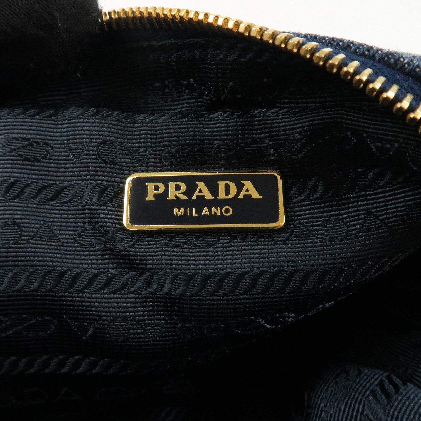 PRADA Triangle Logo Denim Pouch Cosmetic Pouch Blue