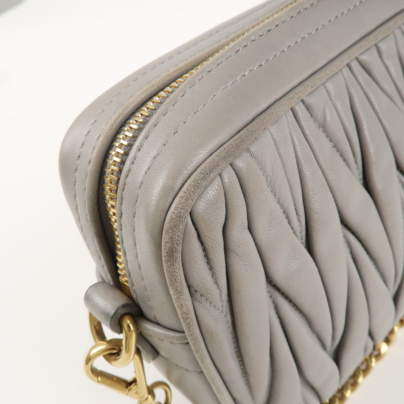 MIU MIU Matelasse Leather Chain Shoulder Bag Gray