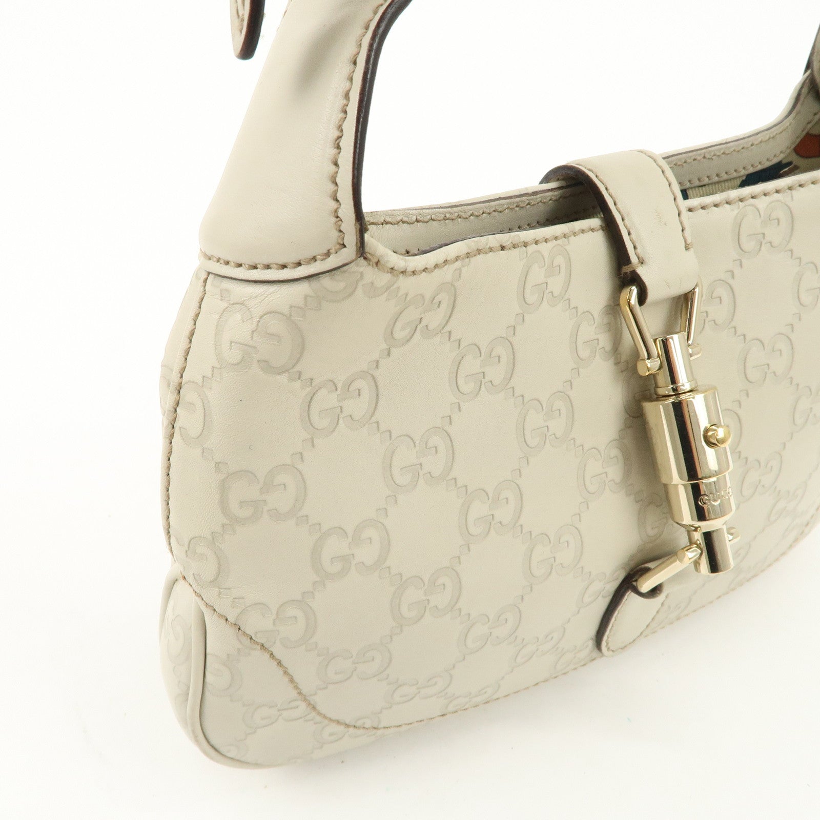 GUCCI New Jackie Guccissima Leather Shoulder Bag Ivory 141576 Used