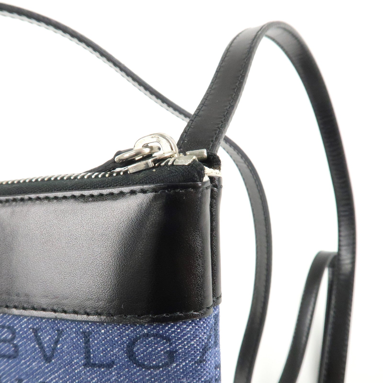 BVLGARI Logo Mania Canvas Leather Shoulder Bag Blue