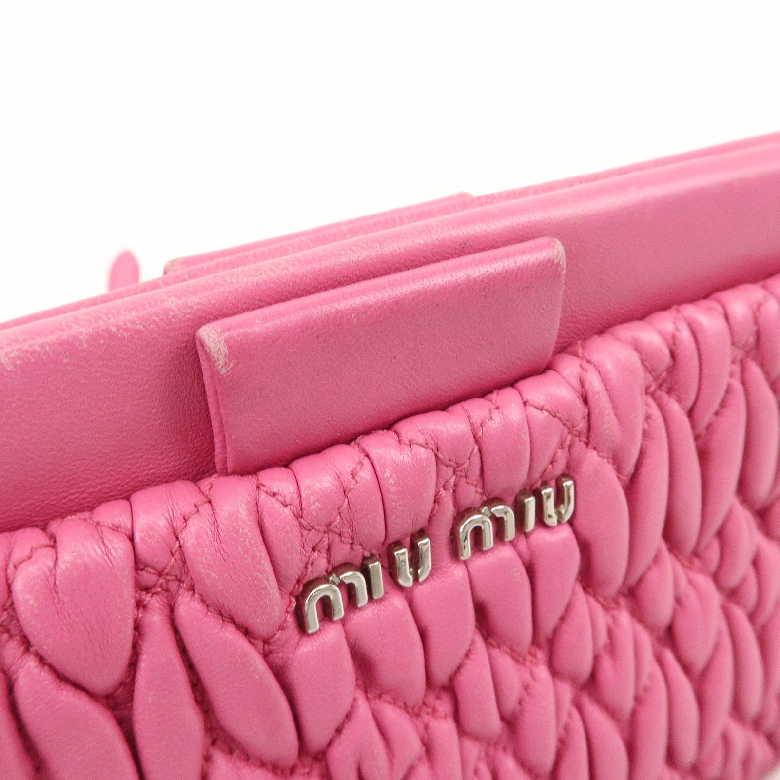 MIU MIU Matelasse Leather Bijou Shoulder Bag Hand Bag Pink