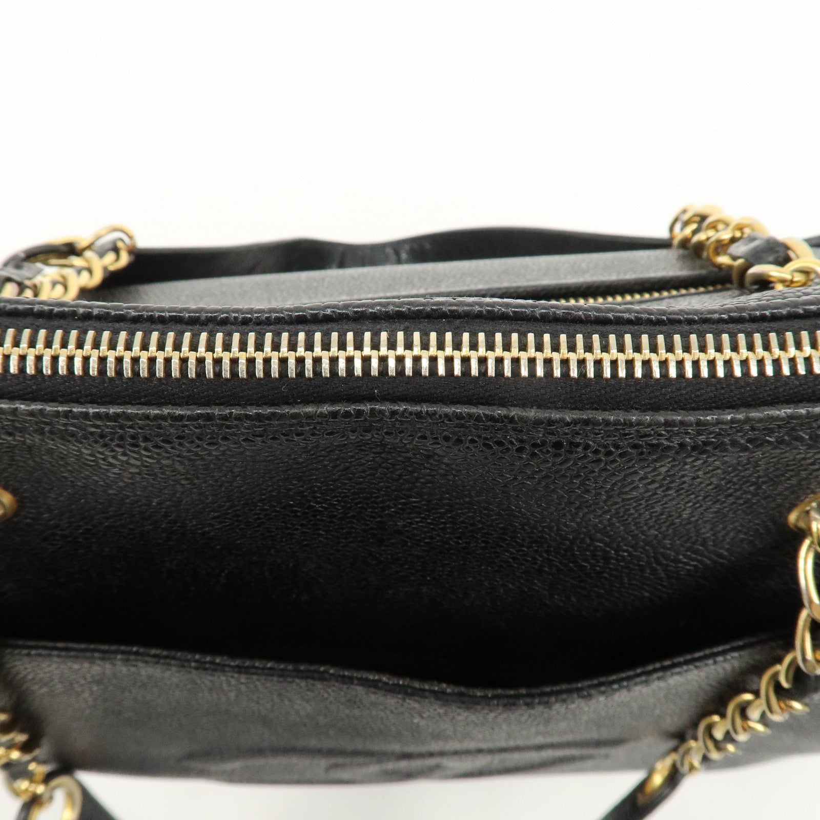 CHANEL Caviar Skin Chain Shoulder Bag Boston Bag Black A10491