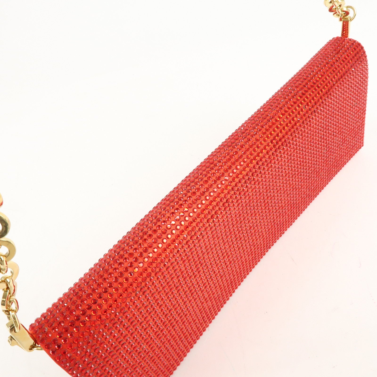 Ferragamo Nylon Rhinestone 2Way Bag Chain Shoulder Bag Red Used