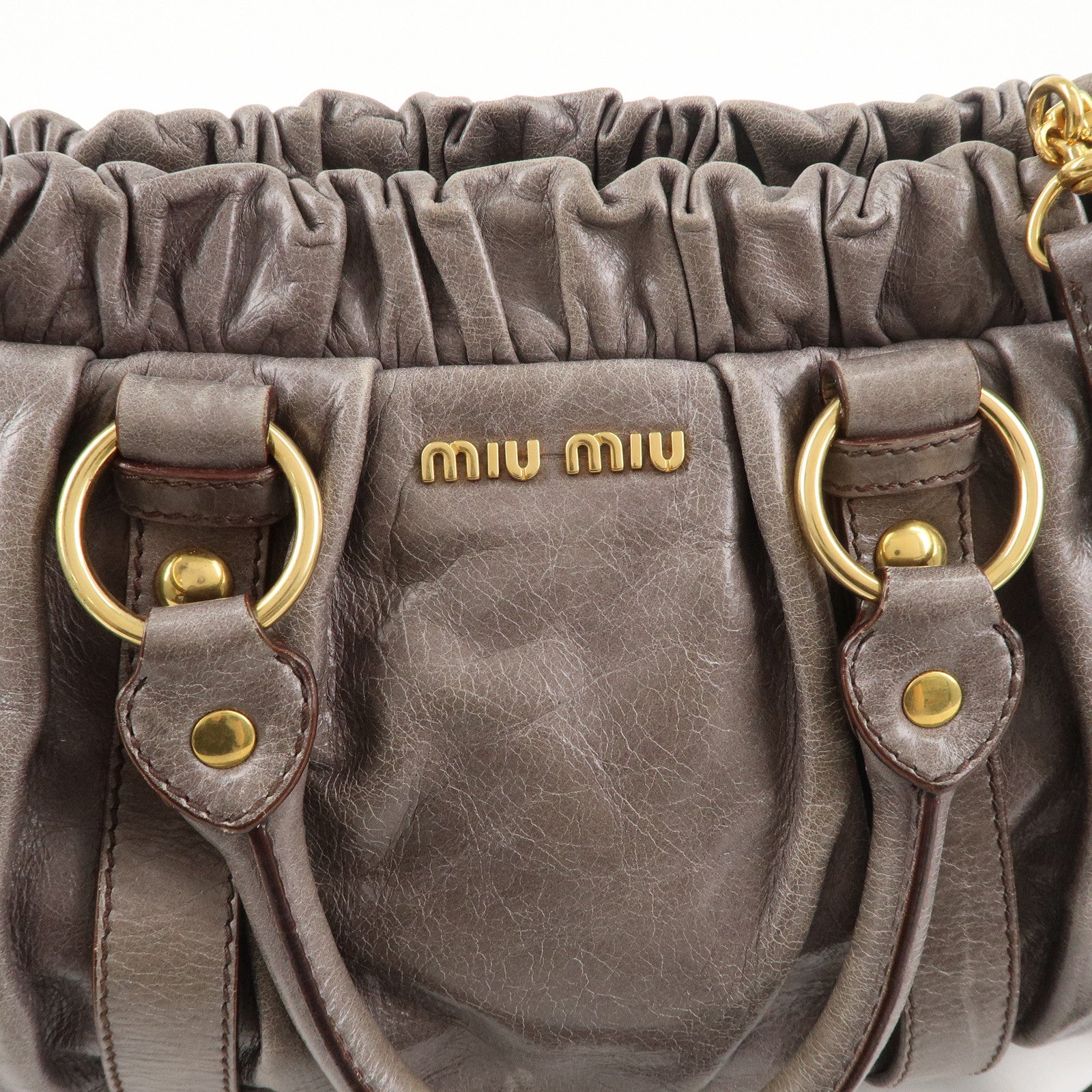 MIU MIU Leather 2WAY Bag Hand Bag Shoulder Bag Gray