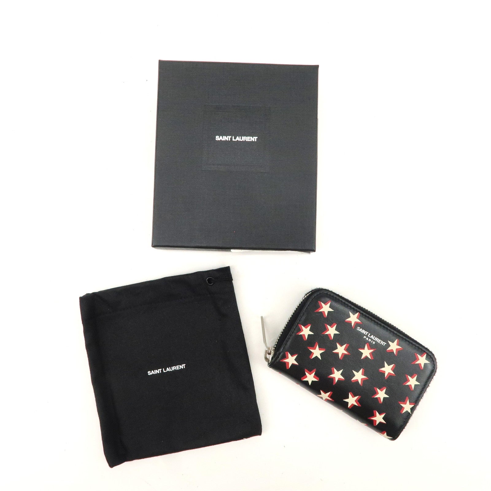 Saint Laurent Paris Leather Coin Case Case Star Print Black