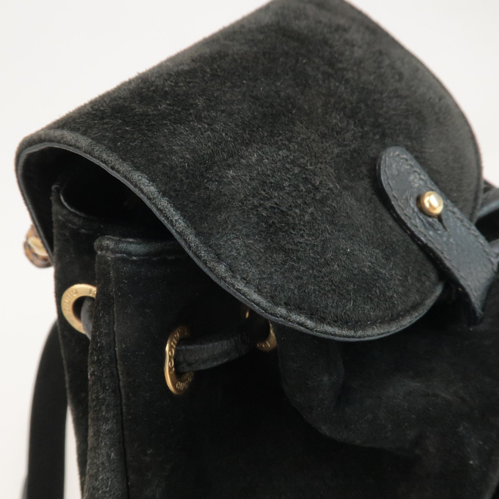 GUCCI Bamboo Suede Leather Mini Back Pack Black 00.2034.0030