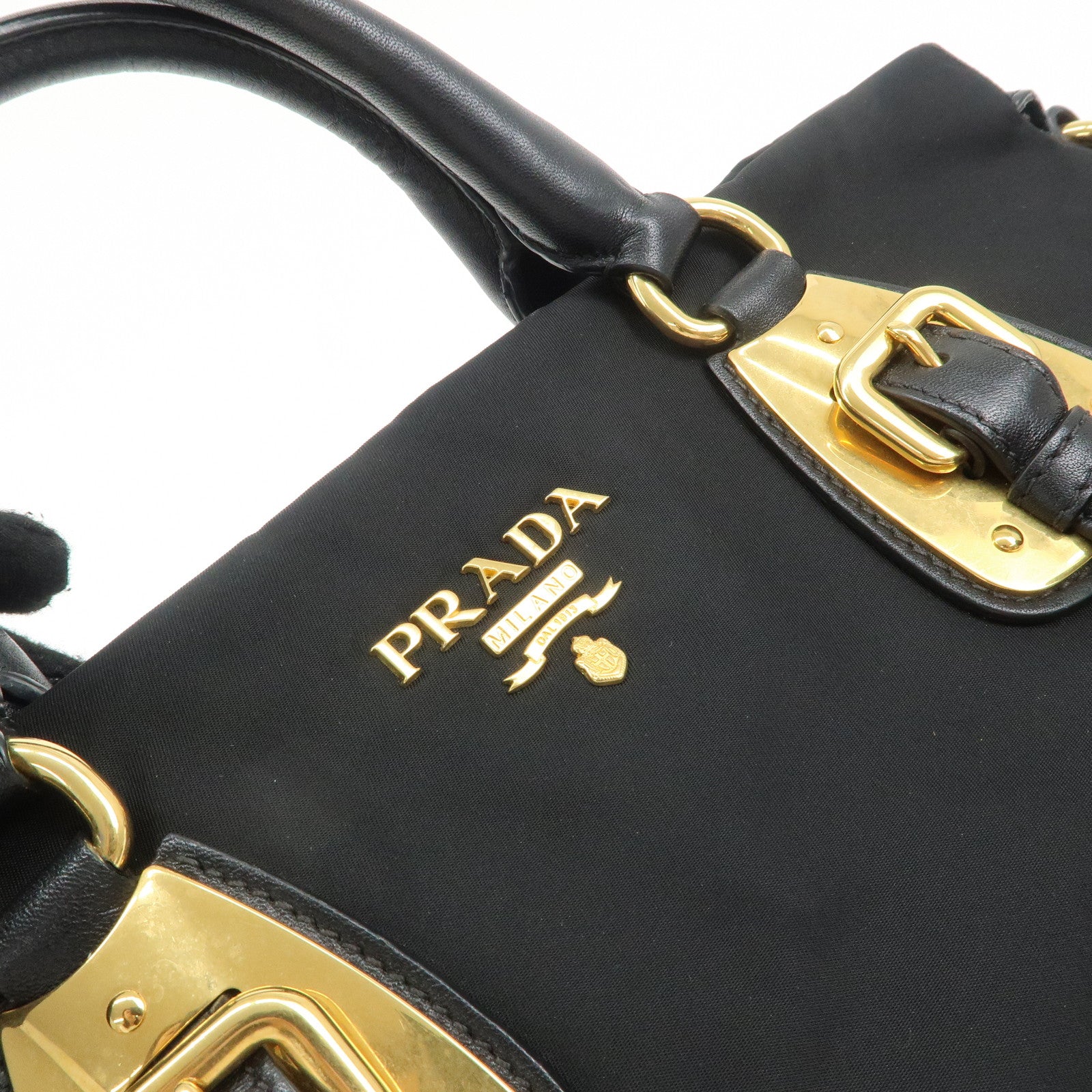 PRADA Logo Nylon Leather 2Way Tote Shoulder Bag Black BN1903