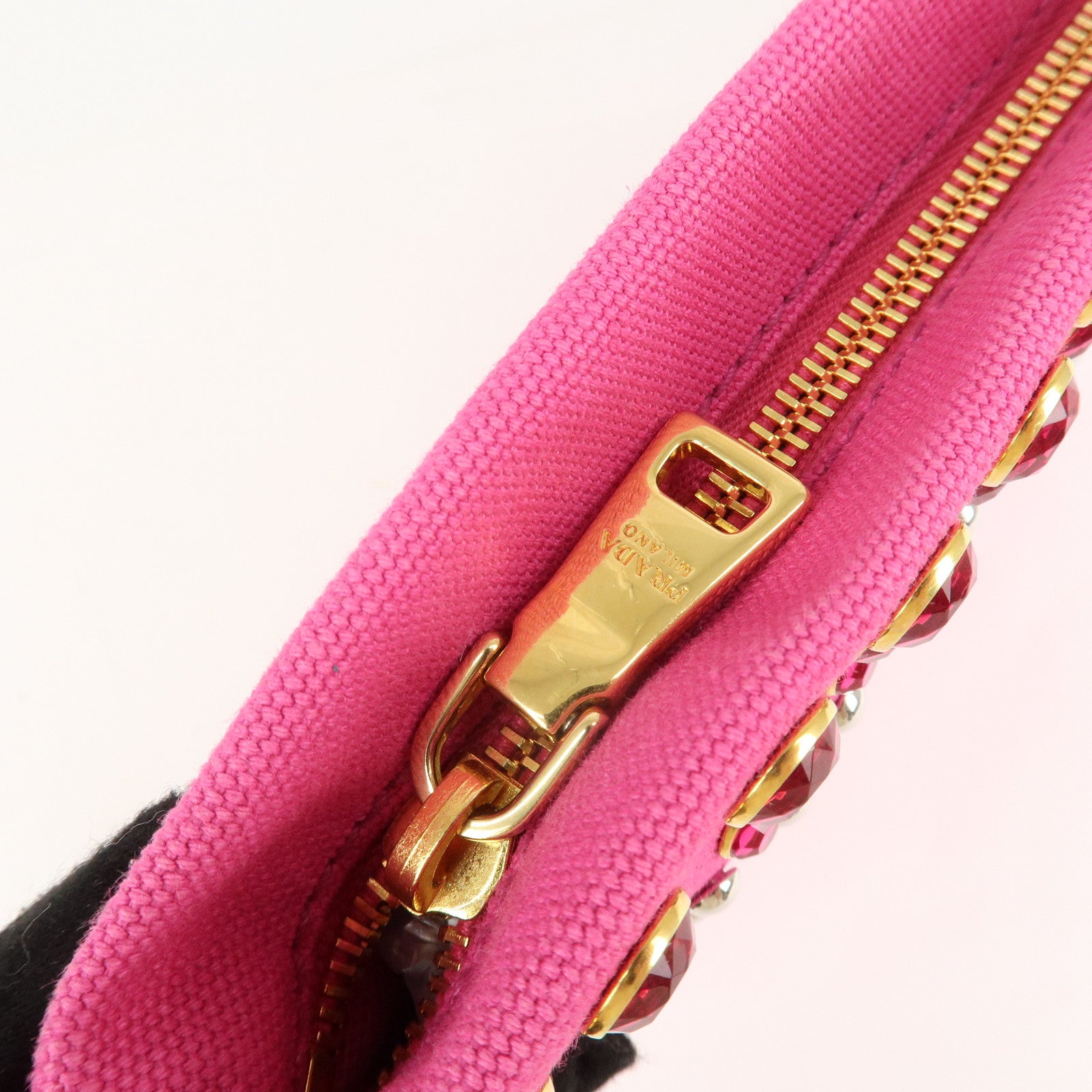 PRADA Canvas Bijoux Studded Clutch Bag Pink BP521O Used