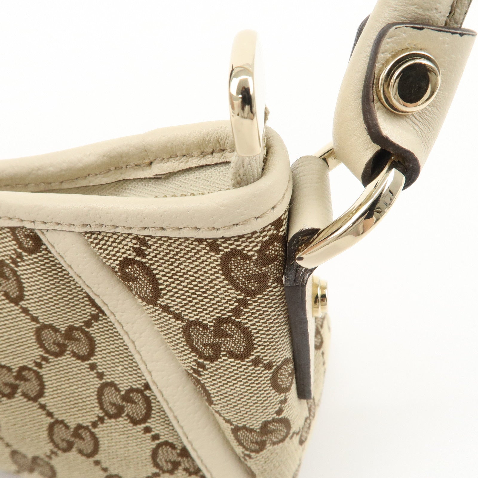 GUCCI Abbey GG Canvas Leather Shoulder Bag Beige Ivory 130939 Used