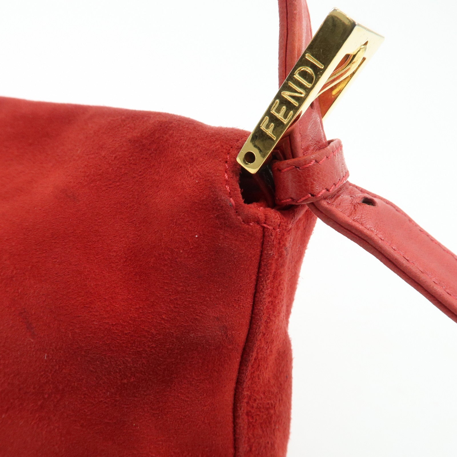 FENDI Mamma Baguette Suede Leather Shoulder Bag Red 26424 Used