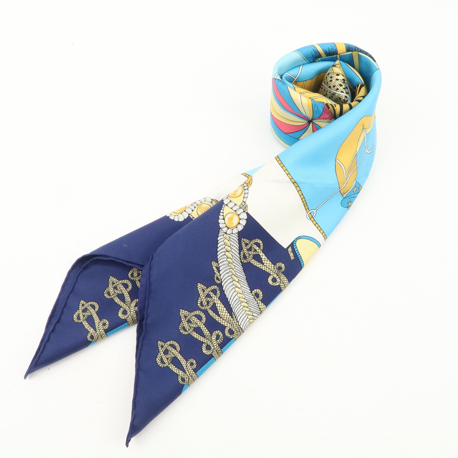 HERMES Carre 90 Silk 100%  Scarf Circus Blue Navy Gold Used