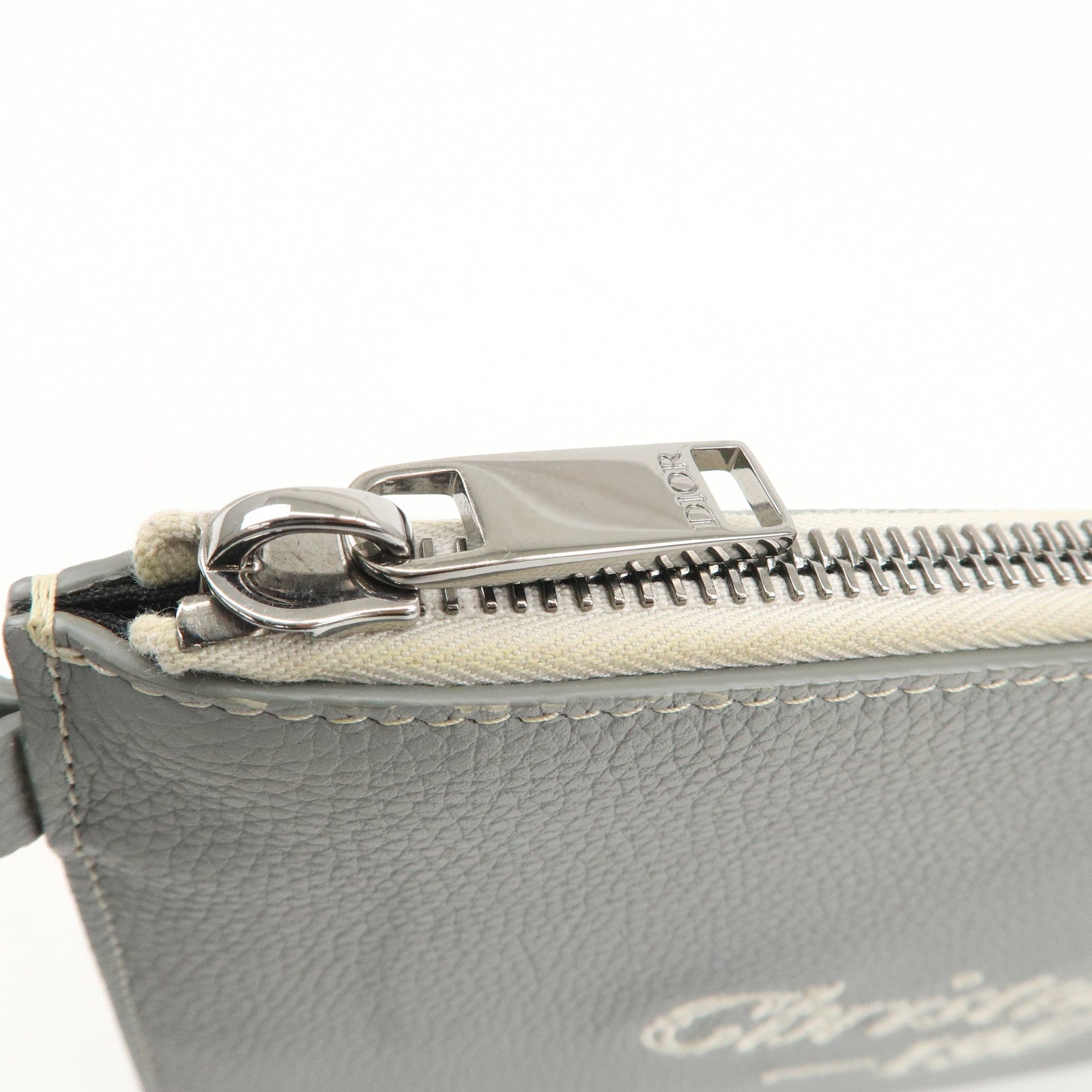 Christian Dior Leather CD 1947 Clutch Pouch Gray Used