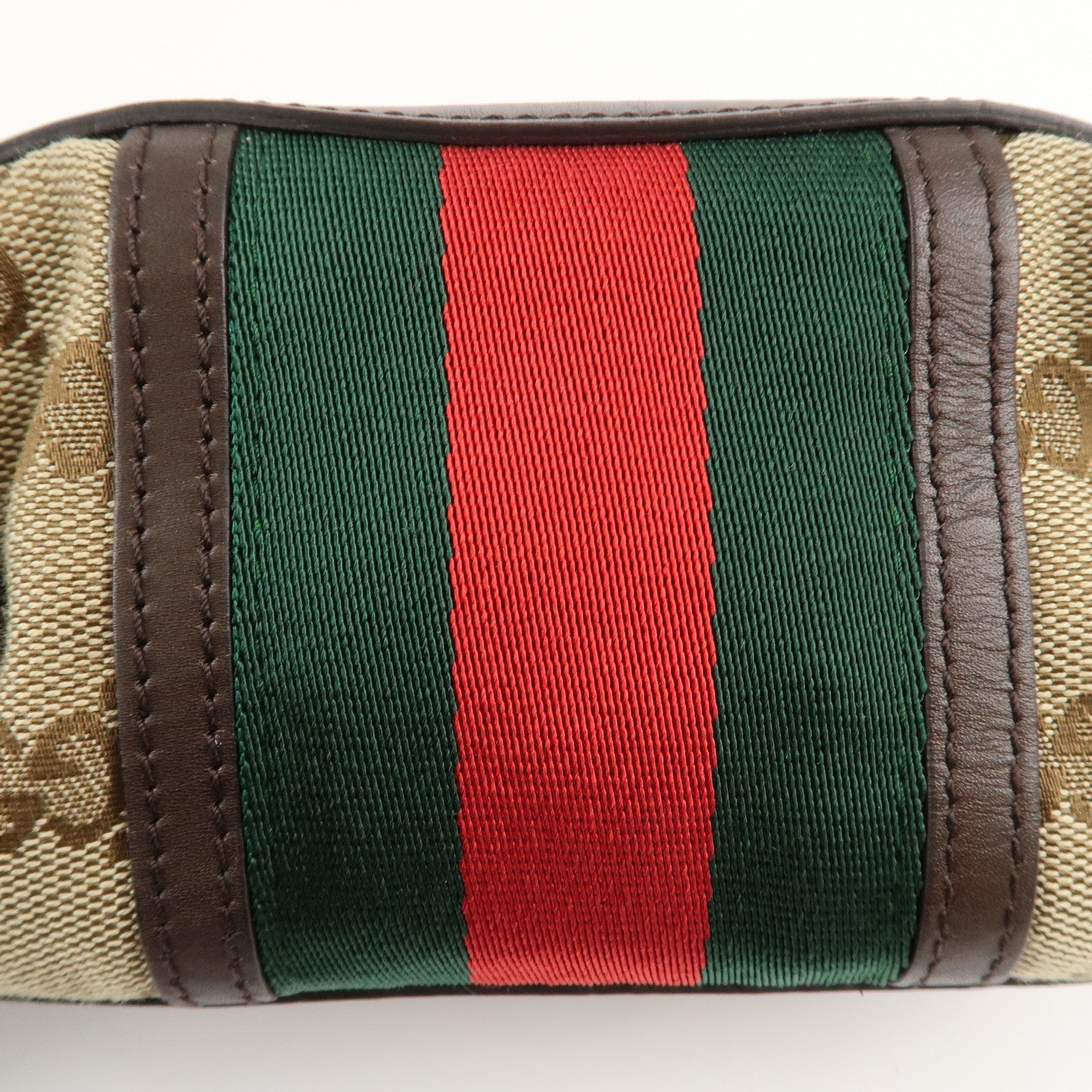 GUCCI Sherry GG Canvas Leather Pouch Beige Brown 256636 Used