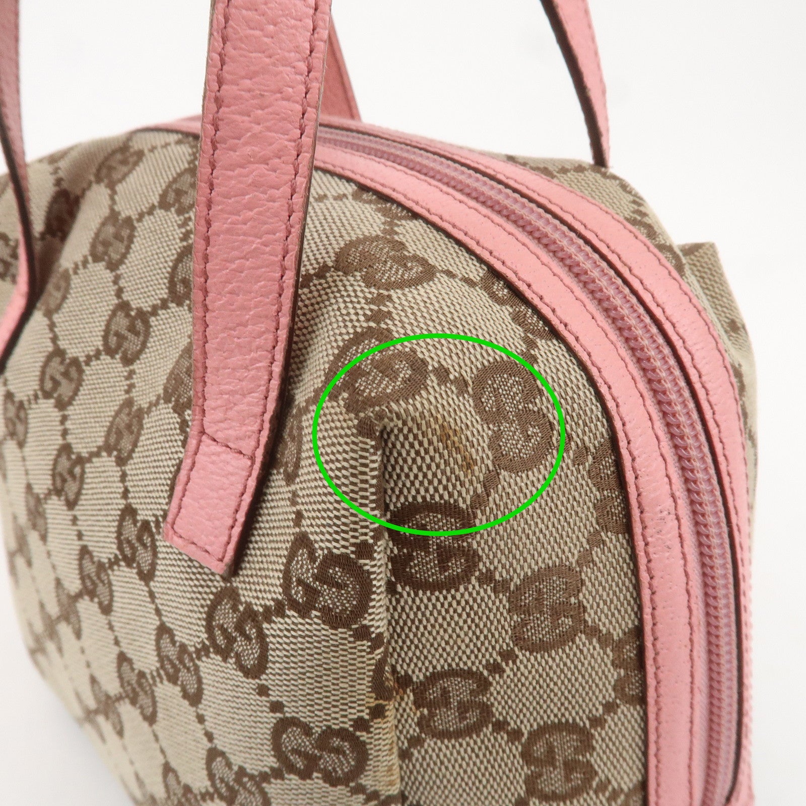 GUCCI GG Monogram Canvas Leather Hand Bag Beige Pink 12542