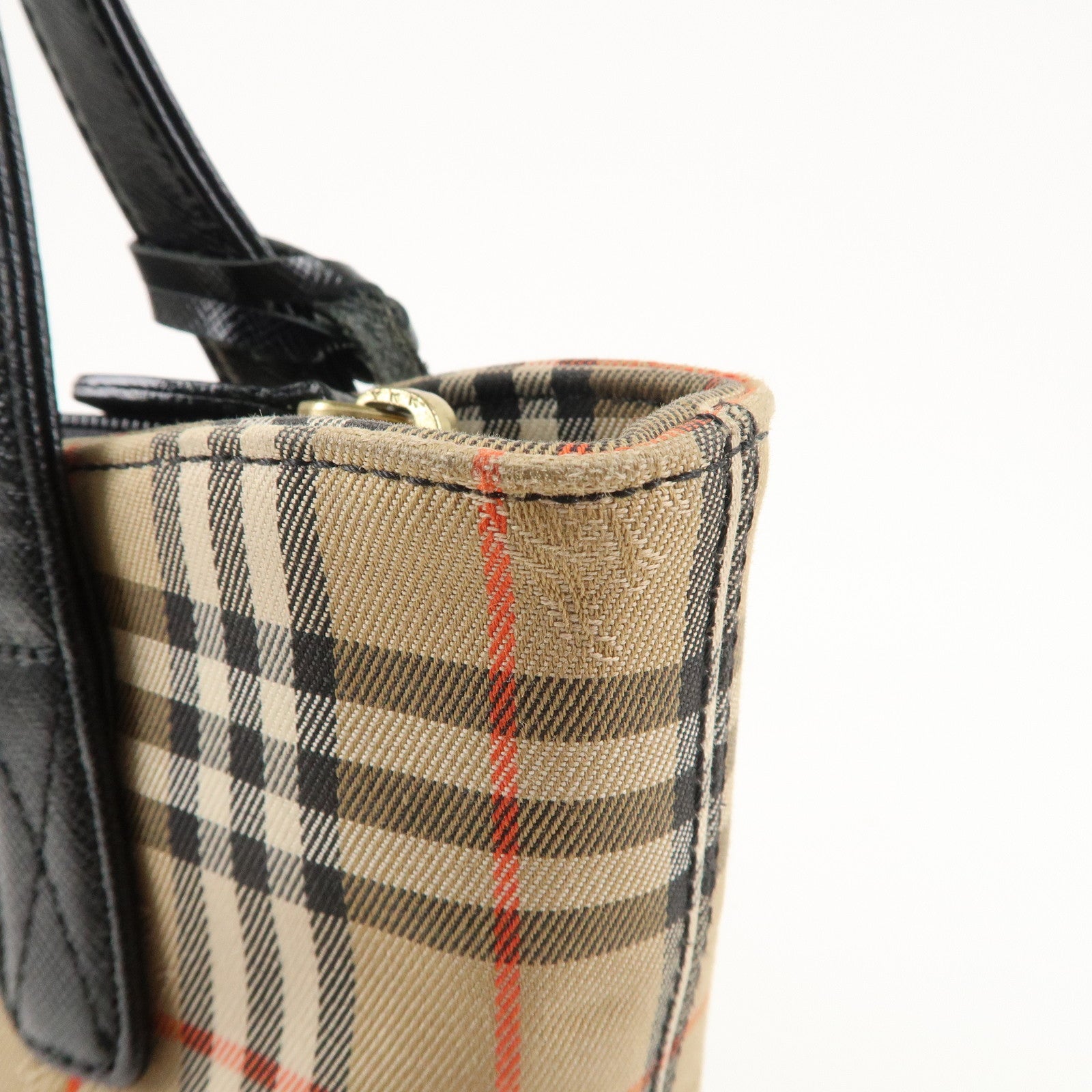 BURBERRY Canvas Leather Nova Plaid Tote Hand Bag Beige Black