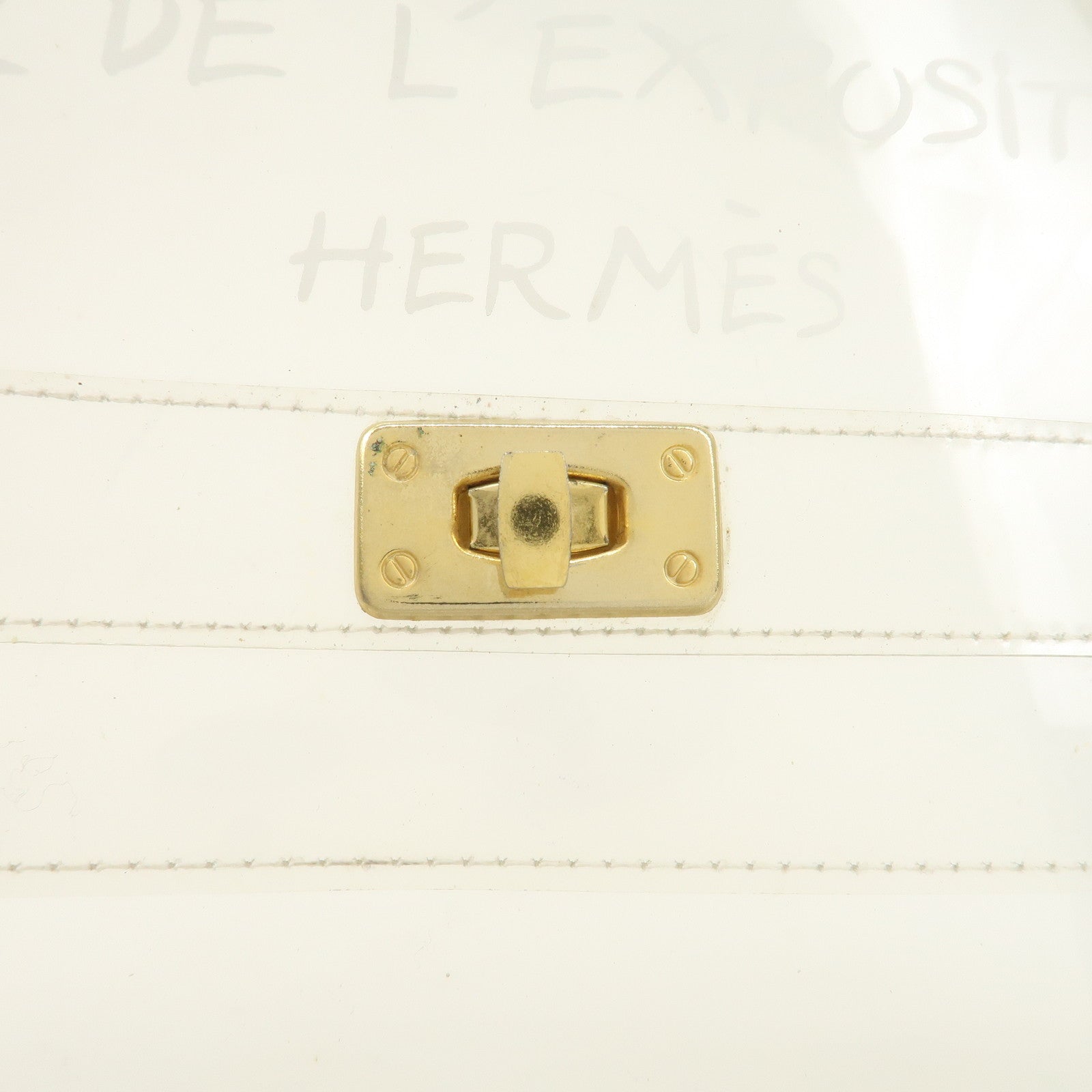 HERMES Vinyl Kelly Hand Bag Clear Transparet Gold Hardware Used