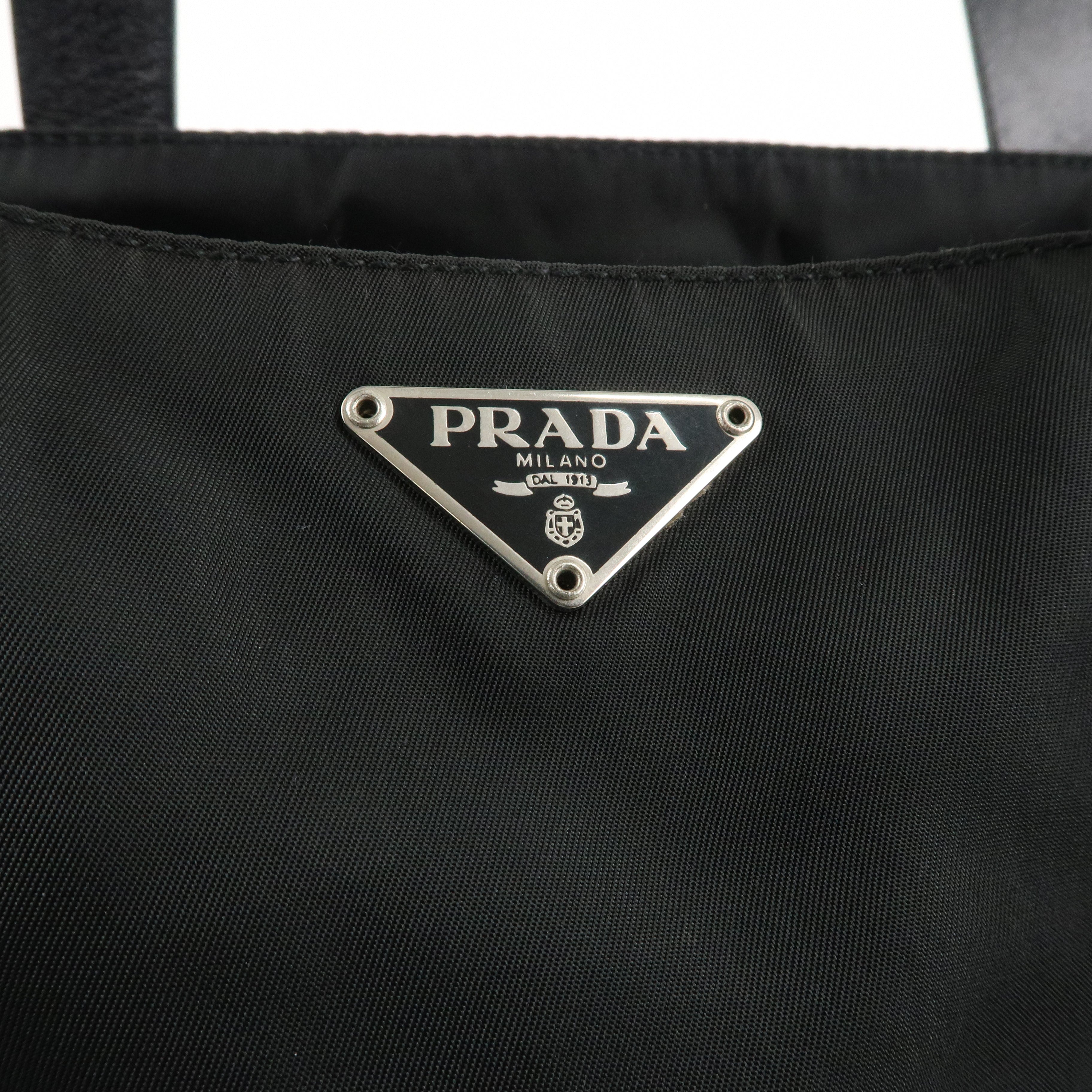 PRADA Logo Nylon Leather Tote Bag Shoulder Bag Black BR0410