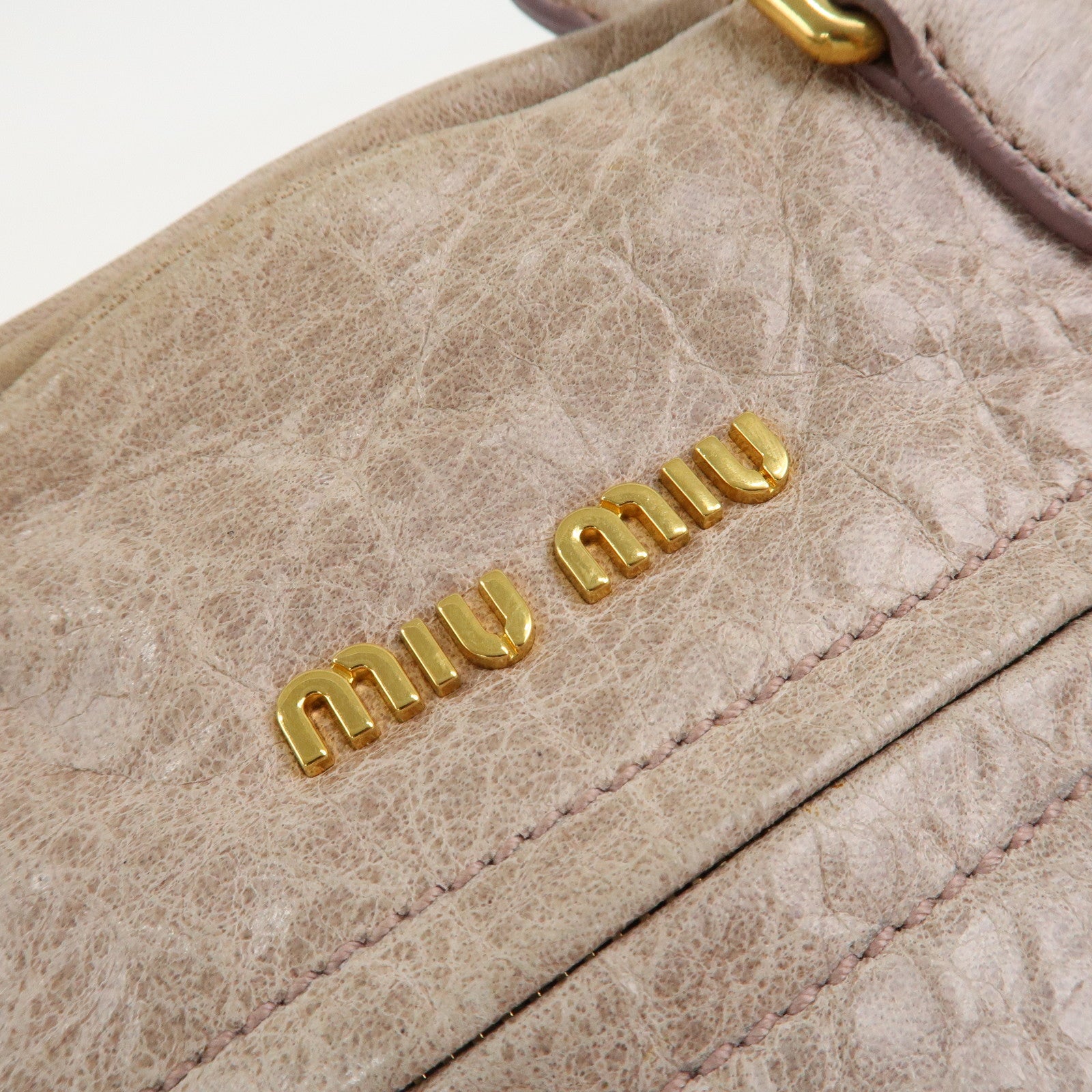 MIU MIU Logo Leather 2 Way Hand Bag Shoulder Bag  Beige Used