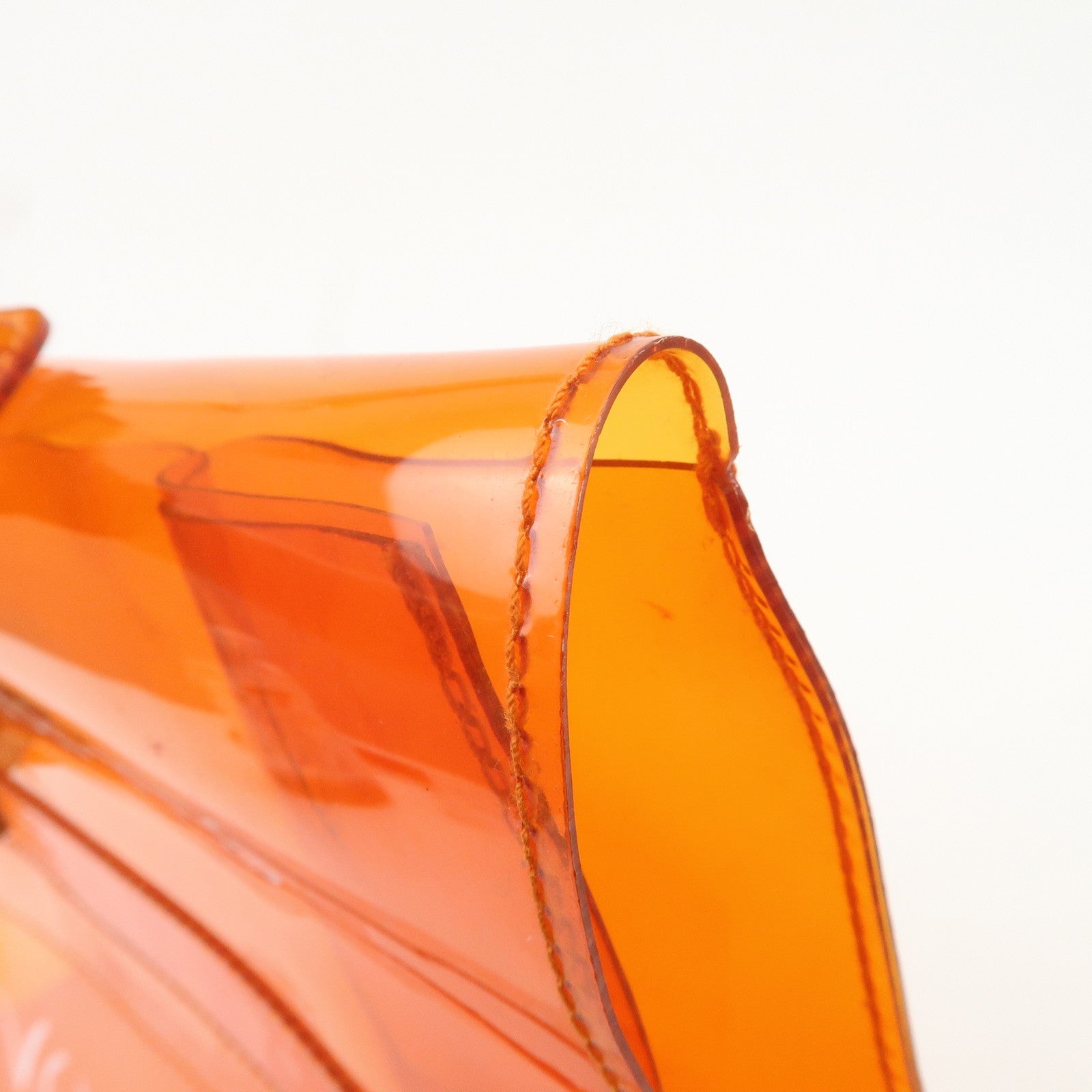 HERMES Vinyl Kelly Bag Hand Bag Clear Orange Gold Hardware