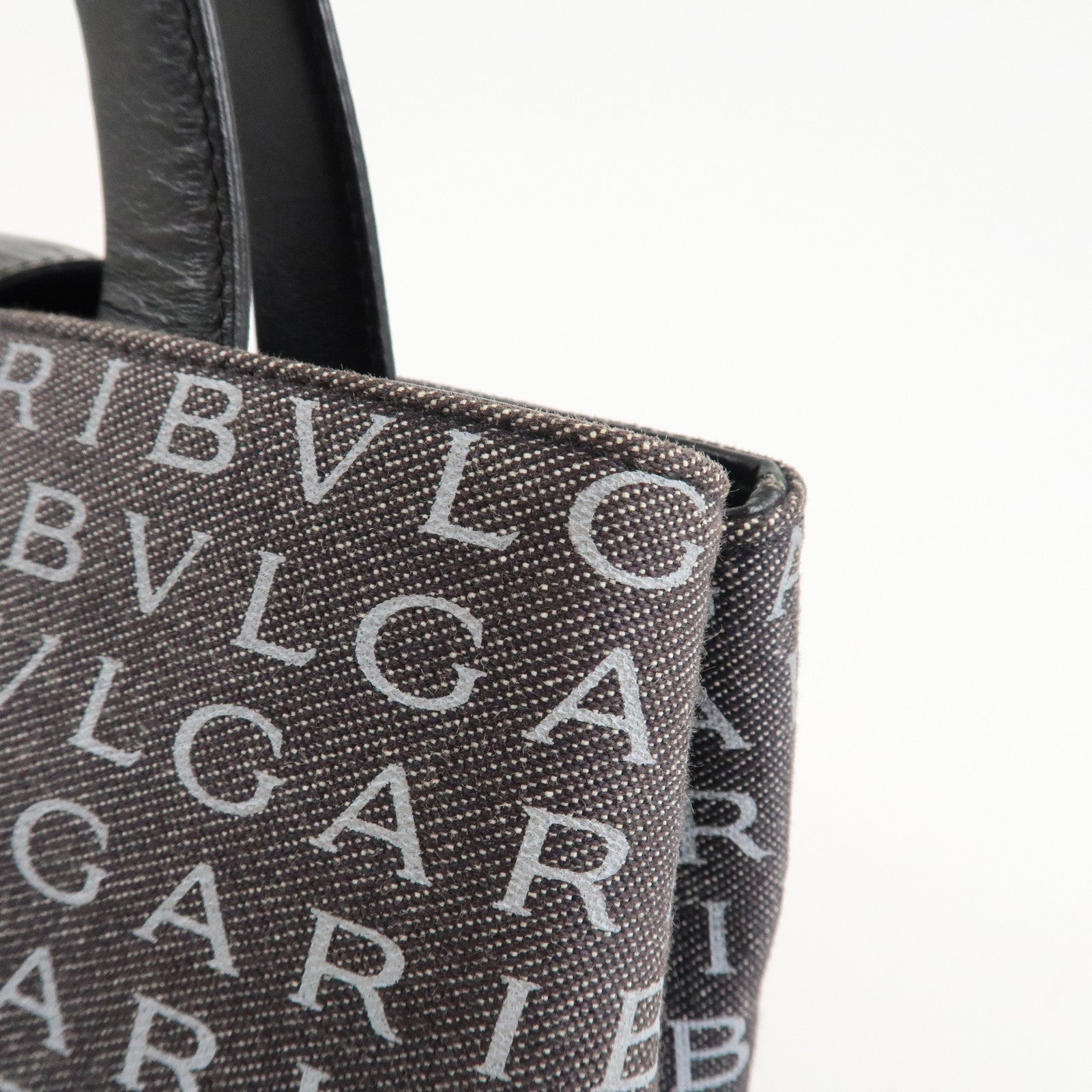 BVLGARI Logo Mania Canvas Leather Tote Bag Shoulder Bag Black