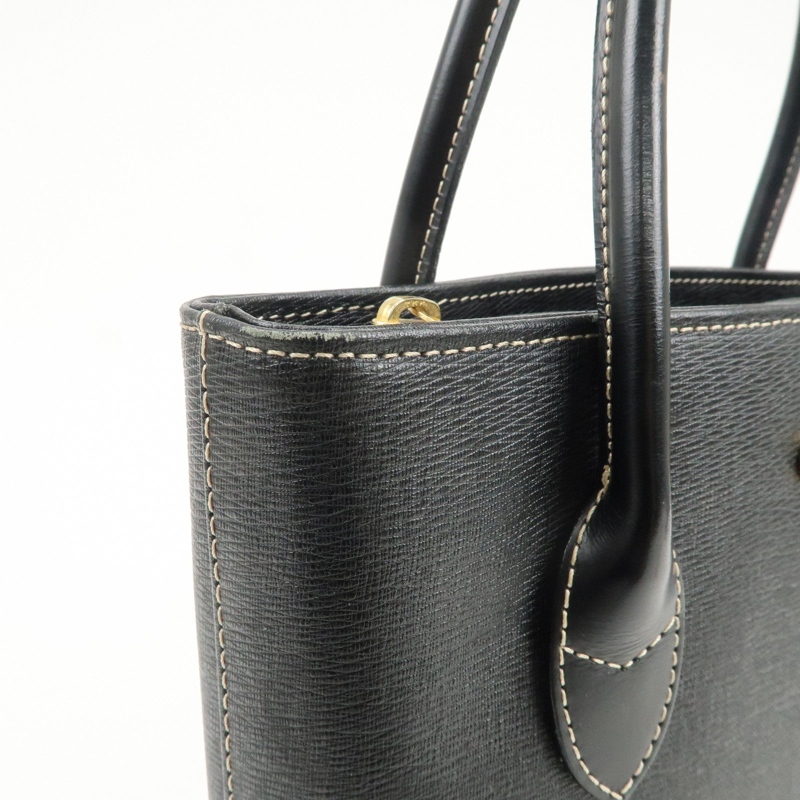 BURBERRY Logo Leather Tote Bag Hand Bag Black