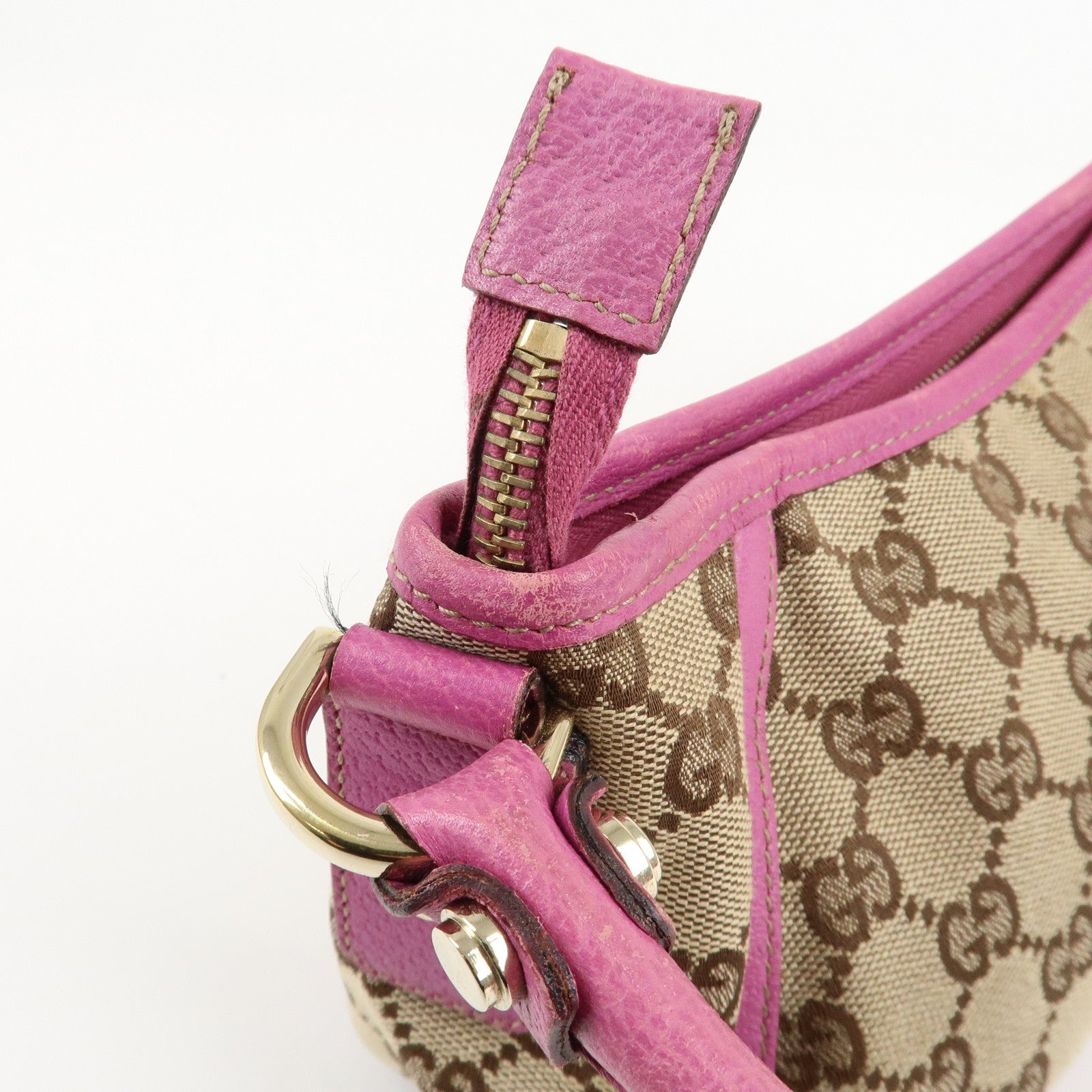 GUCCI Abbey GG Canvas Leather Shoulder Bag Pink Beige 130939 Used