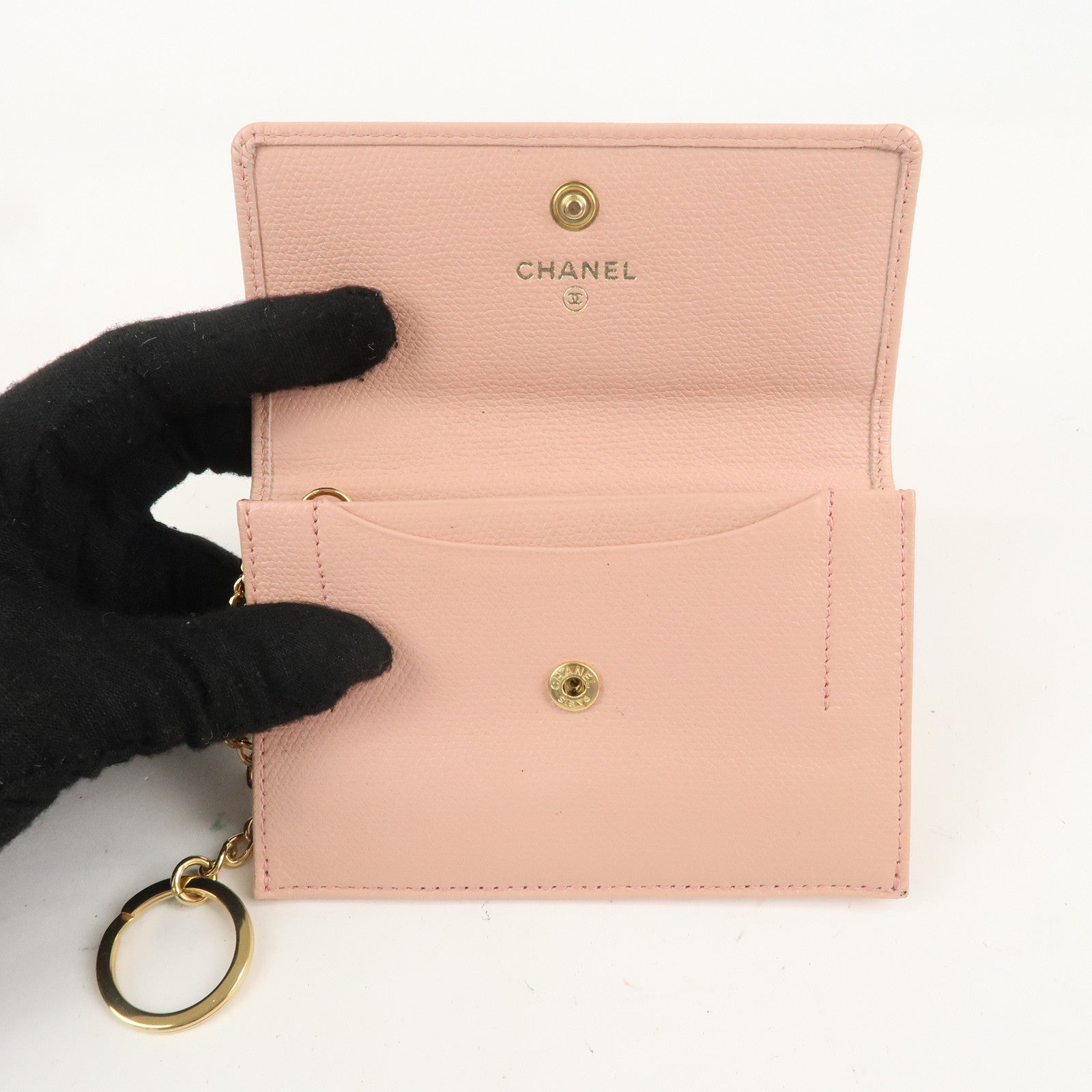 CHANEL COCO Button Leather Coin Purse Case Light Pink A20908