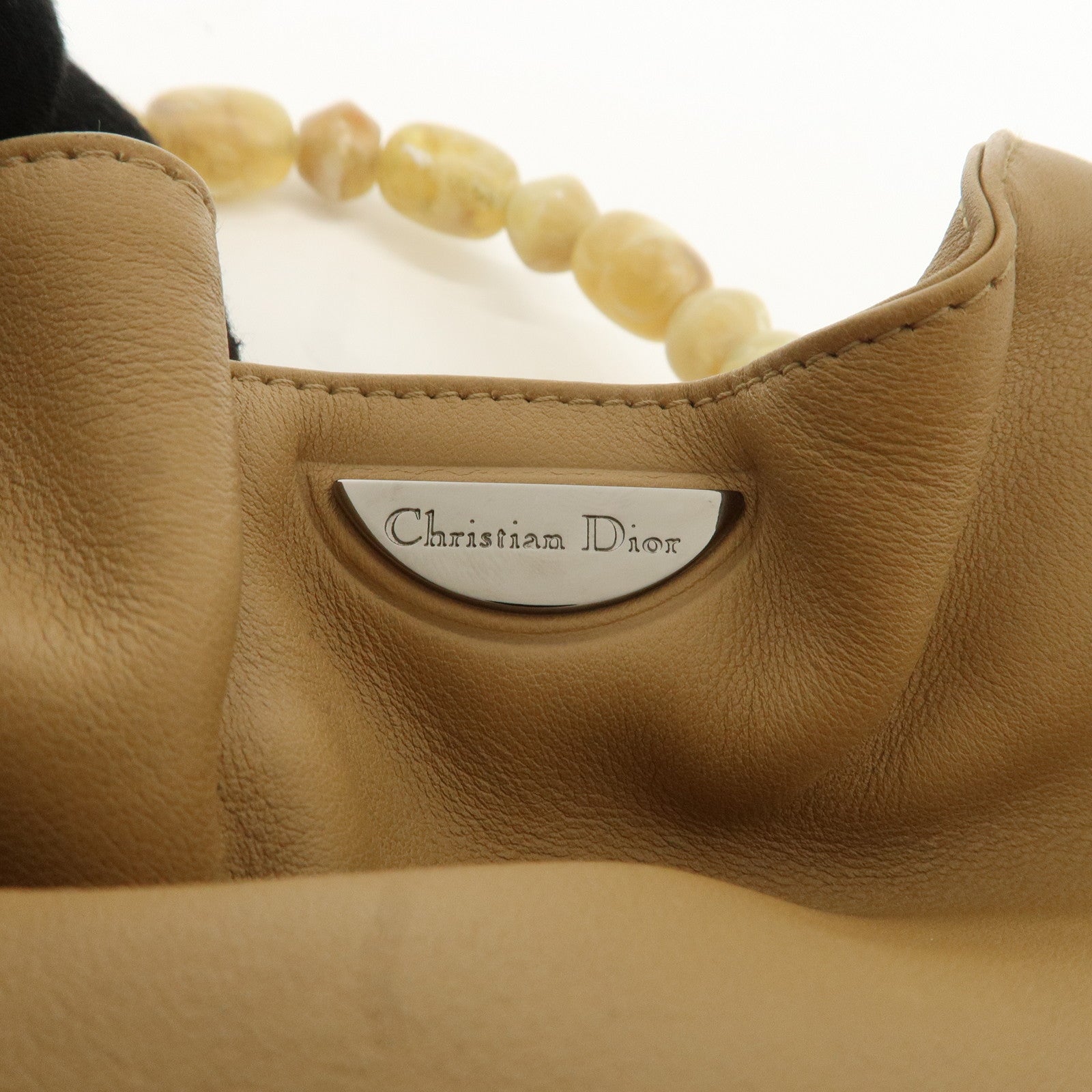 Christian Dior Maris Pearl Leather Hand Bag Beige