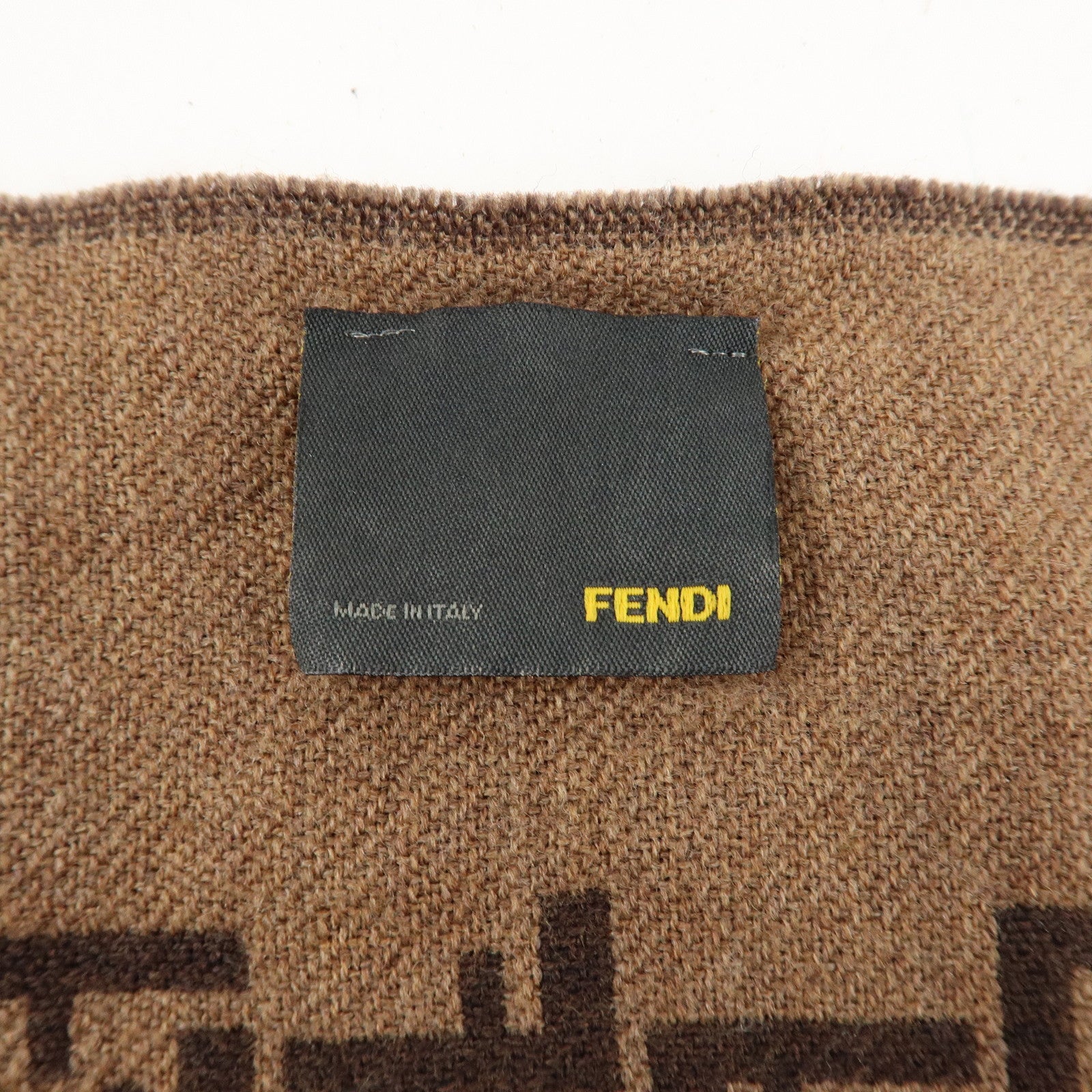 FENDI Zucchino Wool 100% Scarf Brown Black Used