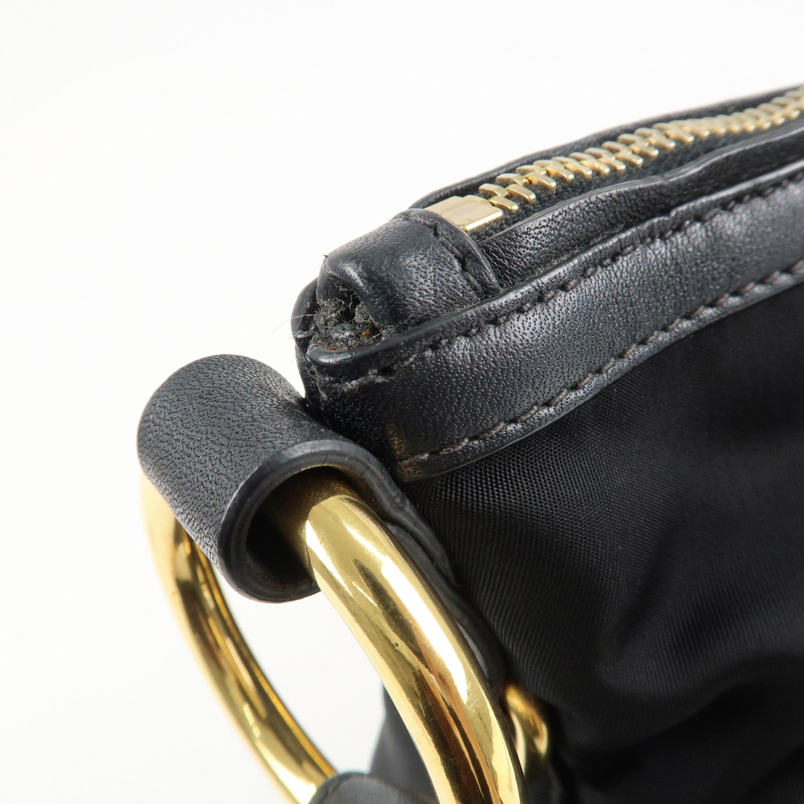 PRADA Nylon Leather Shoulder Bag Black Gold Hardware