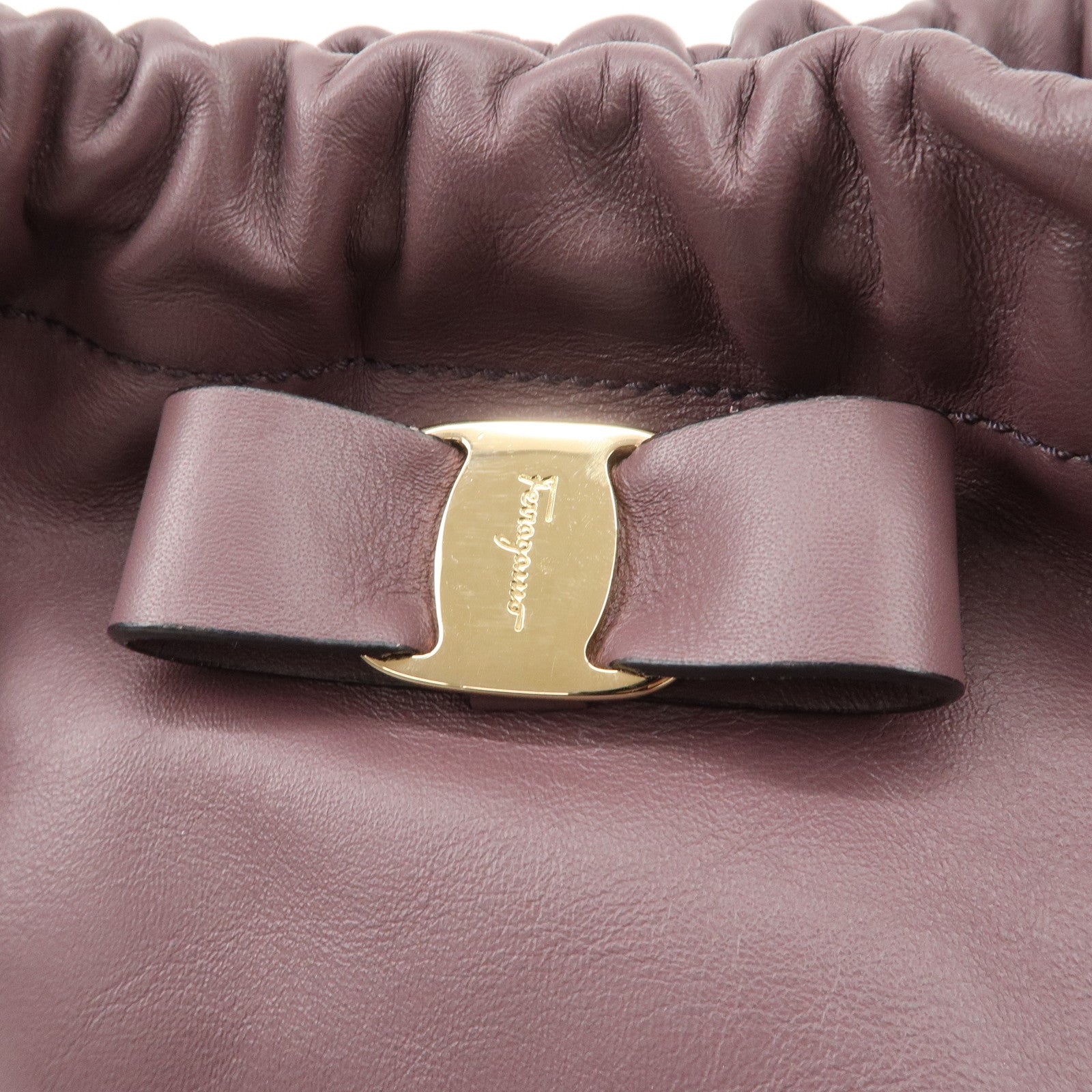 Ferragamo Vara Ribbon Leather Hand Bag Purple AB-21 C786 Used