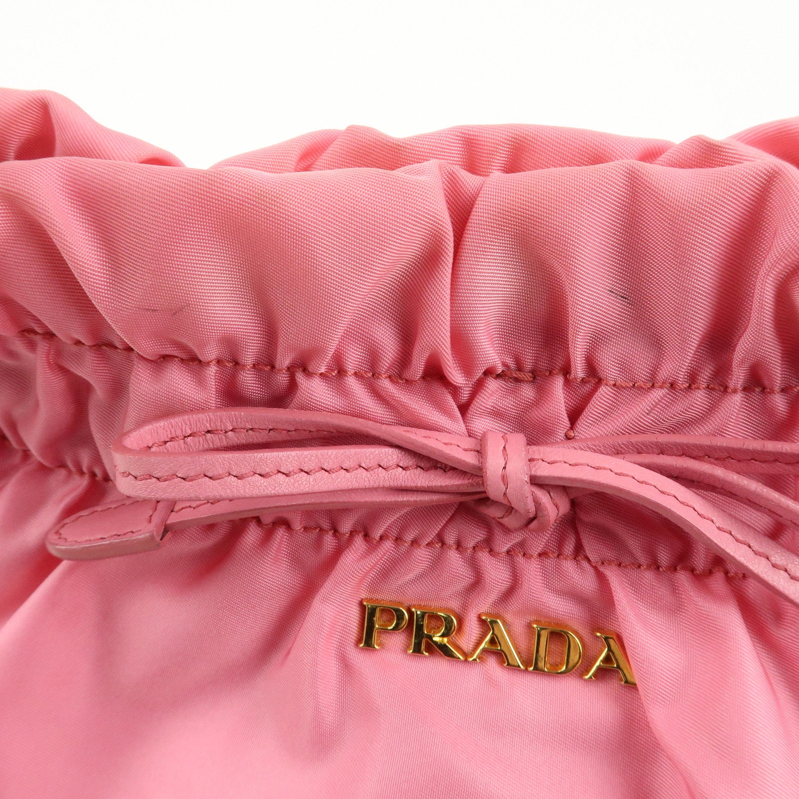 PRADA Nylon Leather Gather Shoulder Bag Hand Bag Pink BR4237