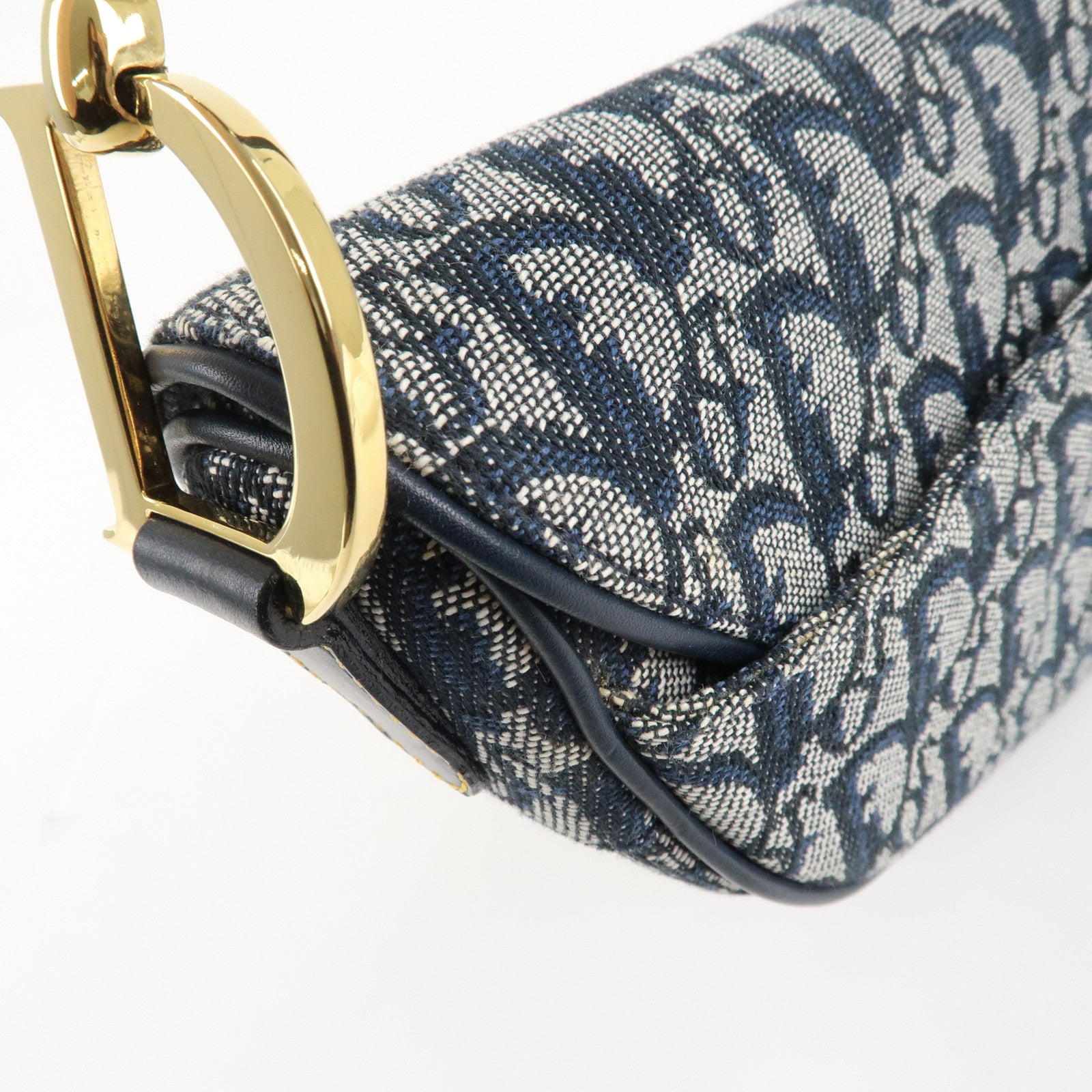 Christian Dior Trotter Jacquard Leather Saddle Shoulder Bag Navy