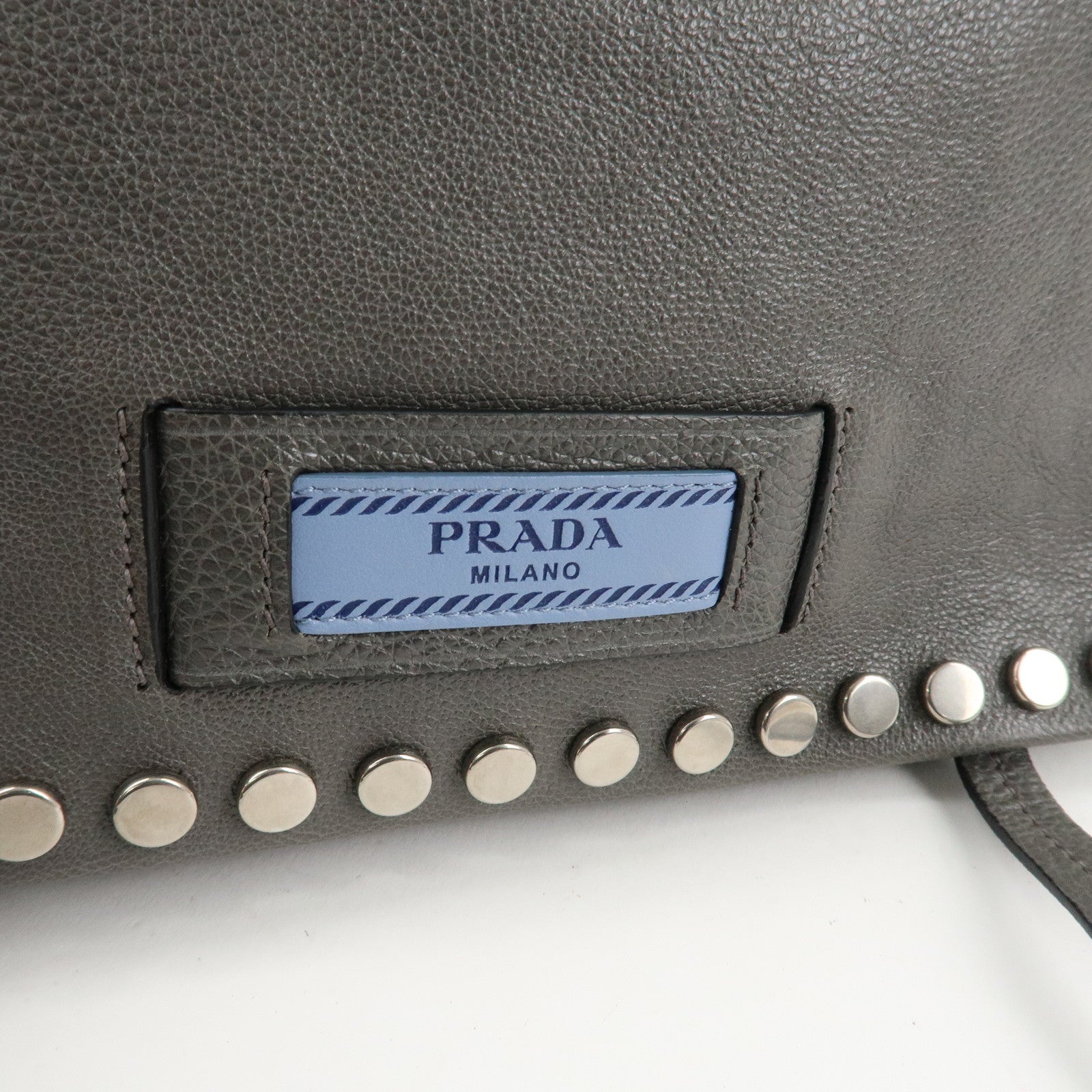 PRADA Etiquette Leather Shoulder Bag Gray Silver Hardware 1BD082 Used