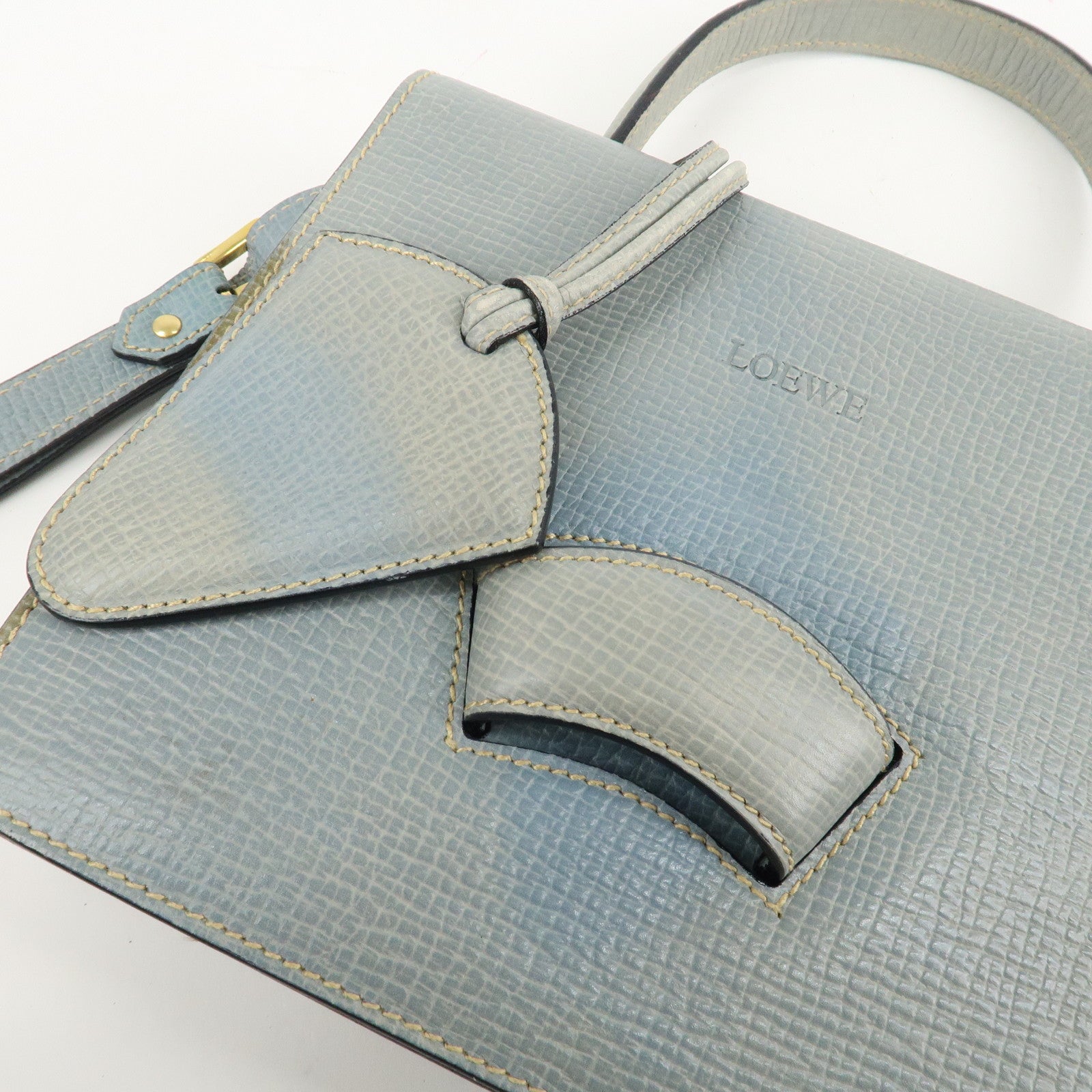 LOEWE Barcelona Leather 2Way Bag Shoulder Bag Light Blue Used