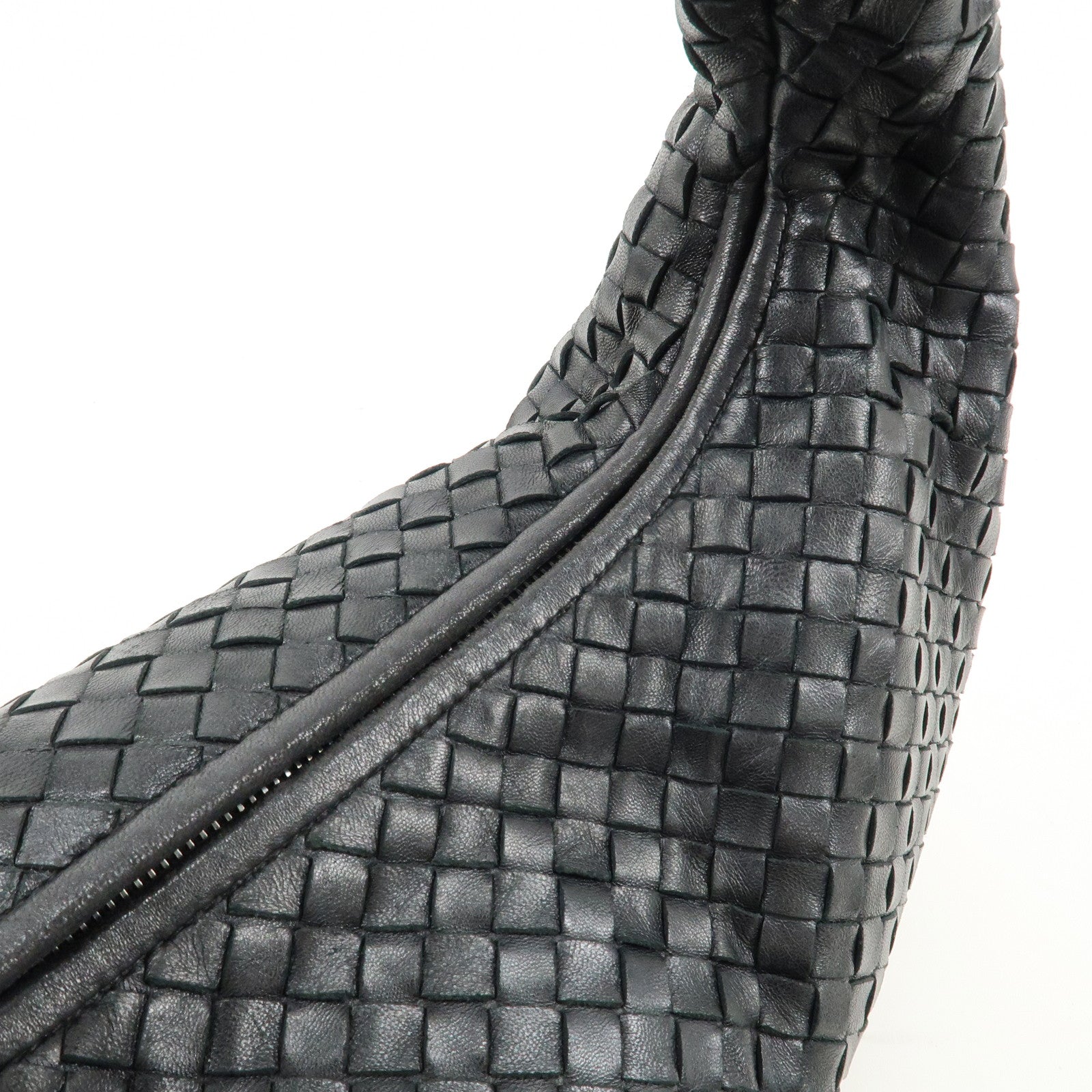 BOTTEGA VENETA Hobo Intrecciato Leather Shoulder Bag Black 115653