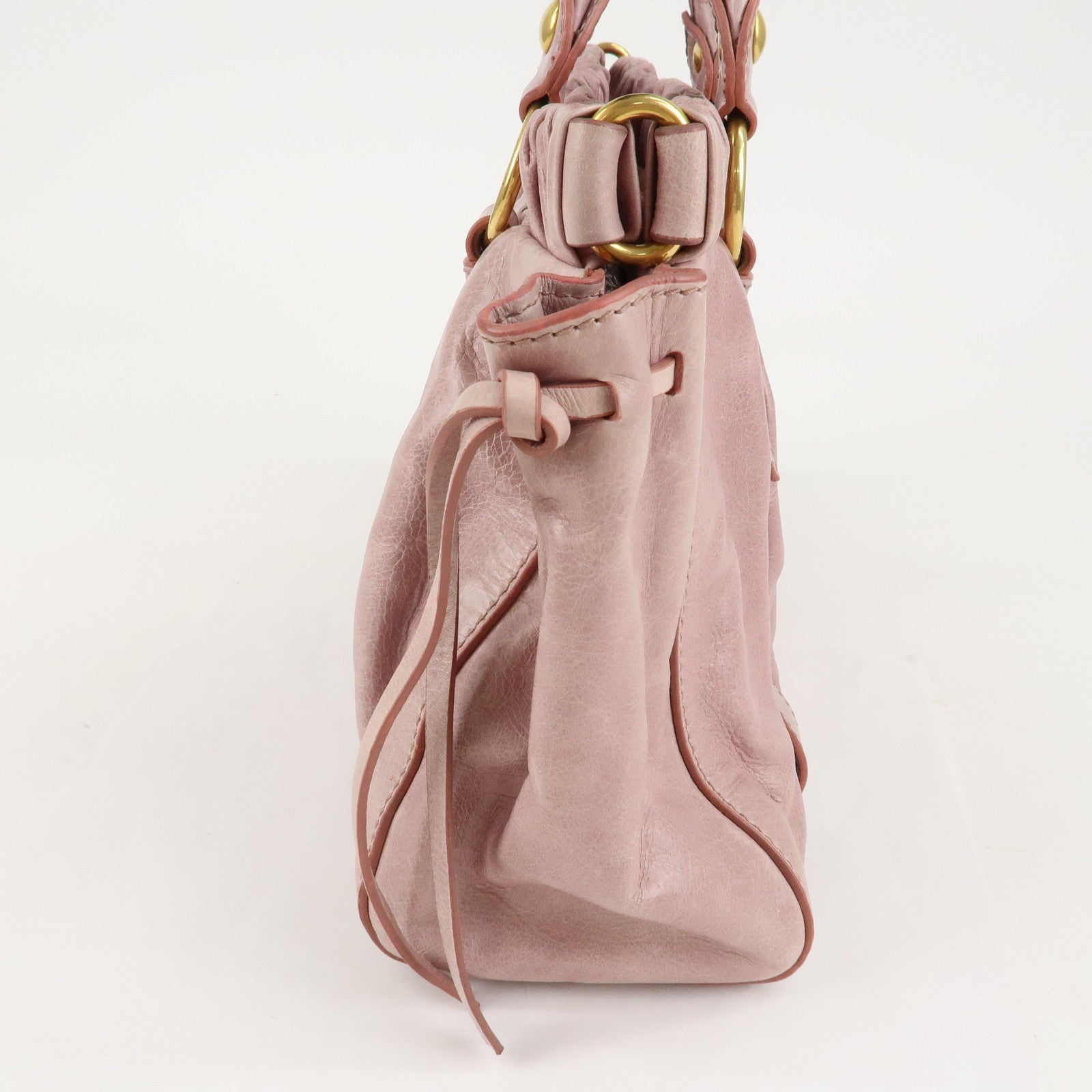 MIU MIU Leather 2Way Bag Hand Bag Pink Beige Gold Hardware Used