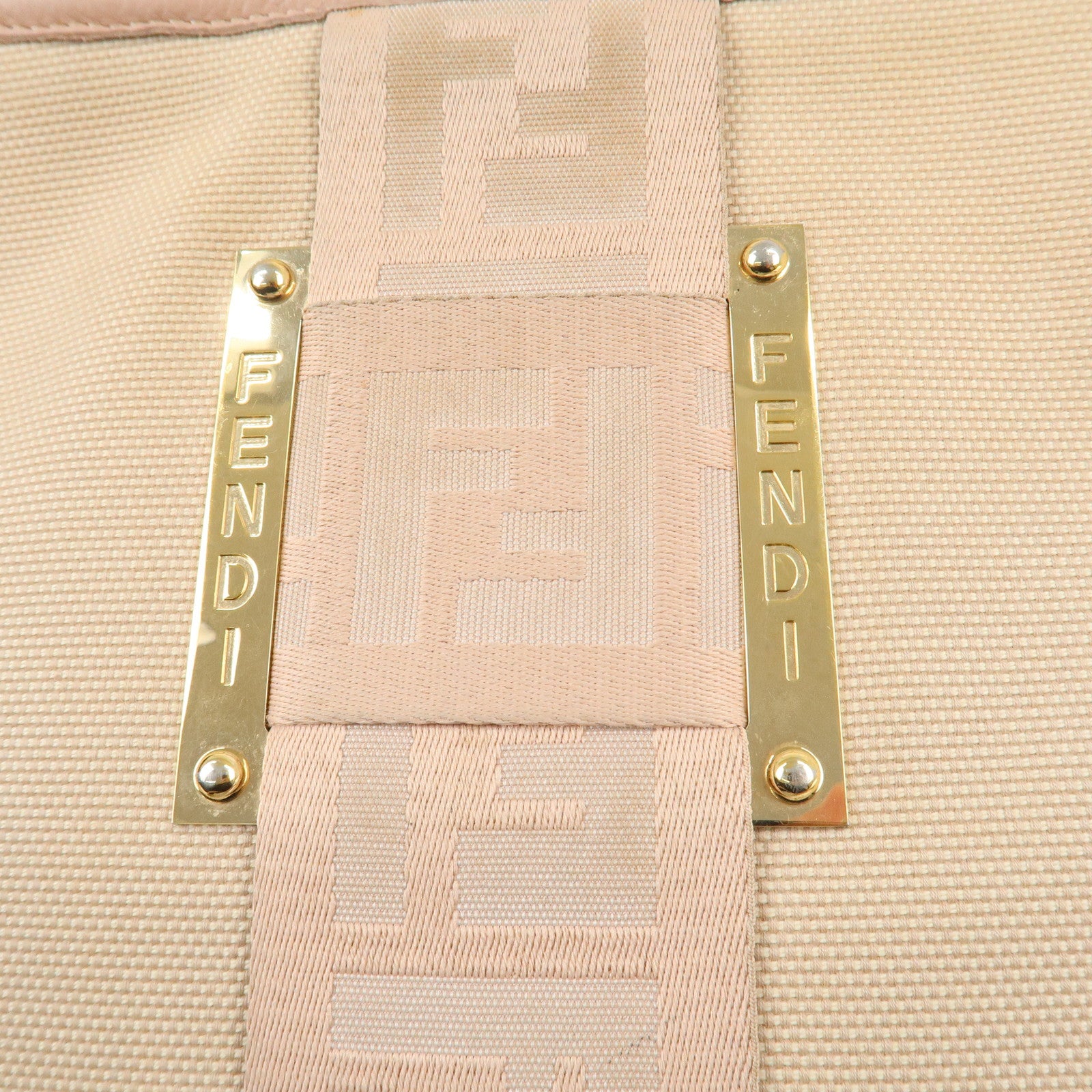 FENDI Logo Canvas Leather Shoulder Bag Beige Pink 8BT084